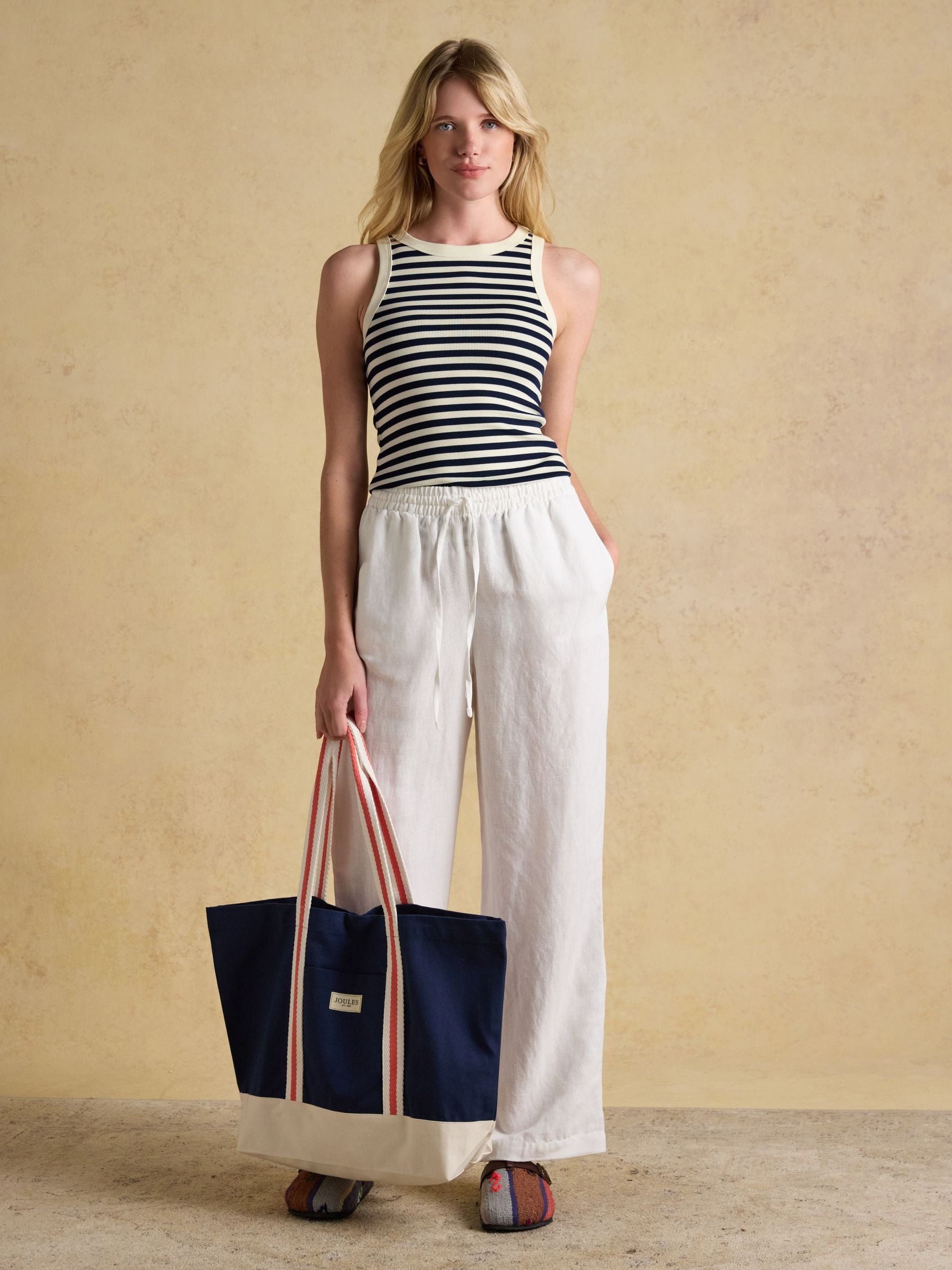 Sofia Navy Stripe Ribbed Cotton Rich Jersey Vest