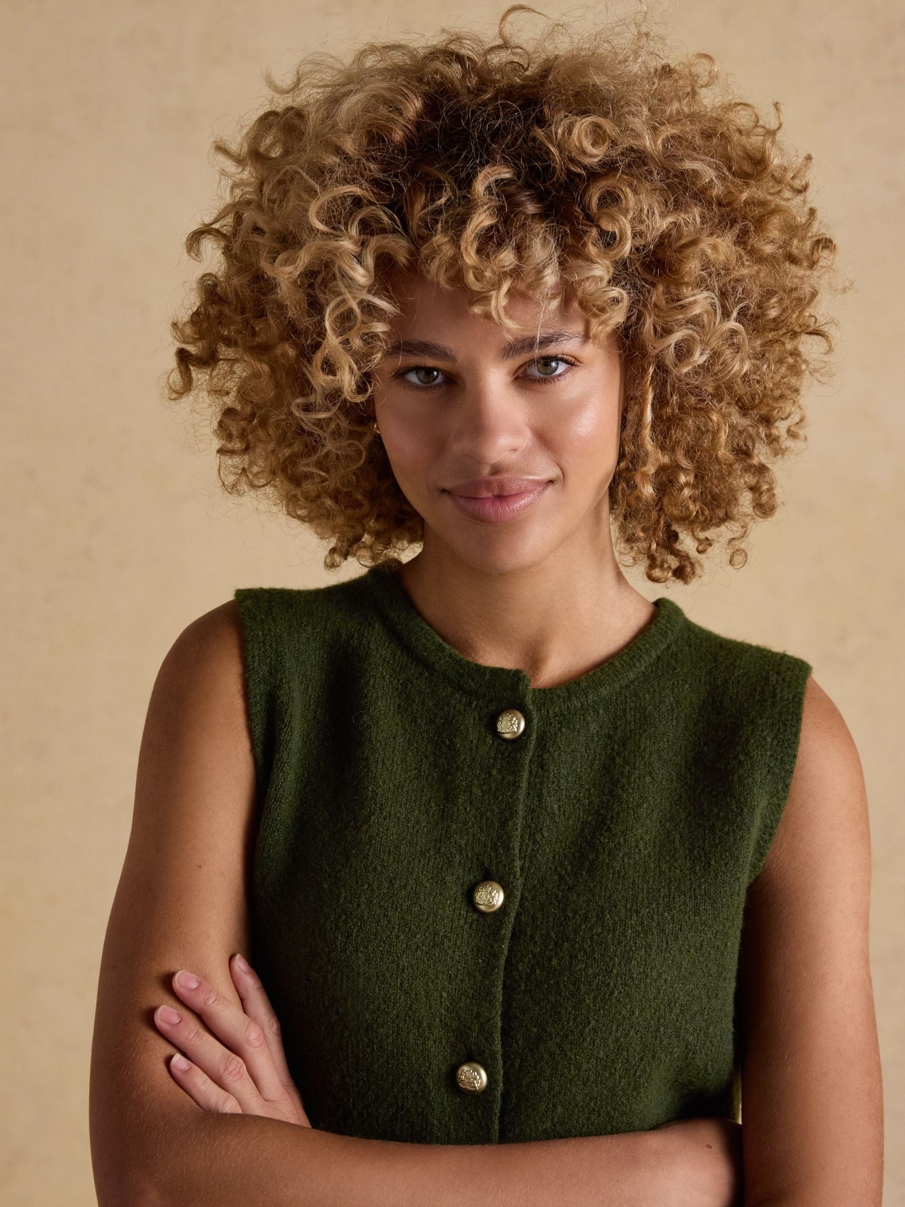 Holly Khaki Green Button Through Knitted Vest