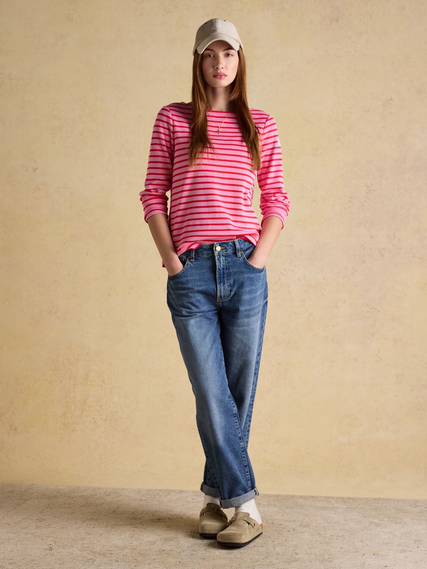 Harbour Pink & Red Long Sleeve Striped Boat Neck Long Sleeve Breton Top