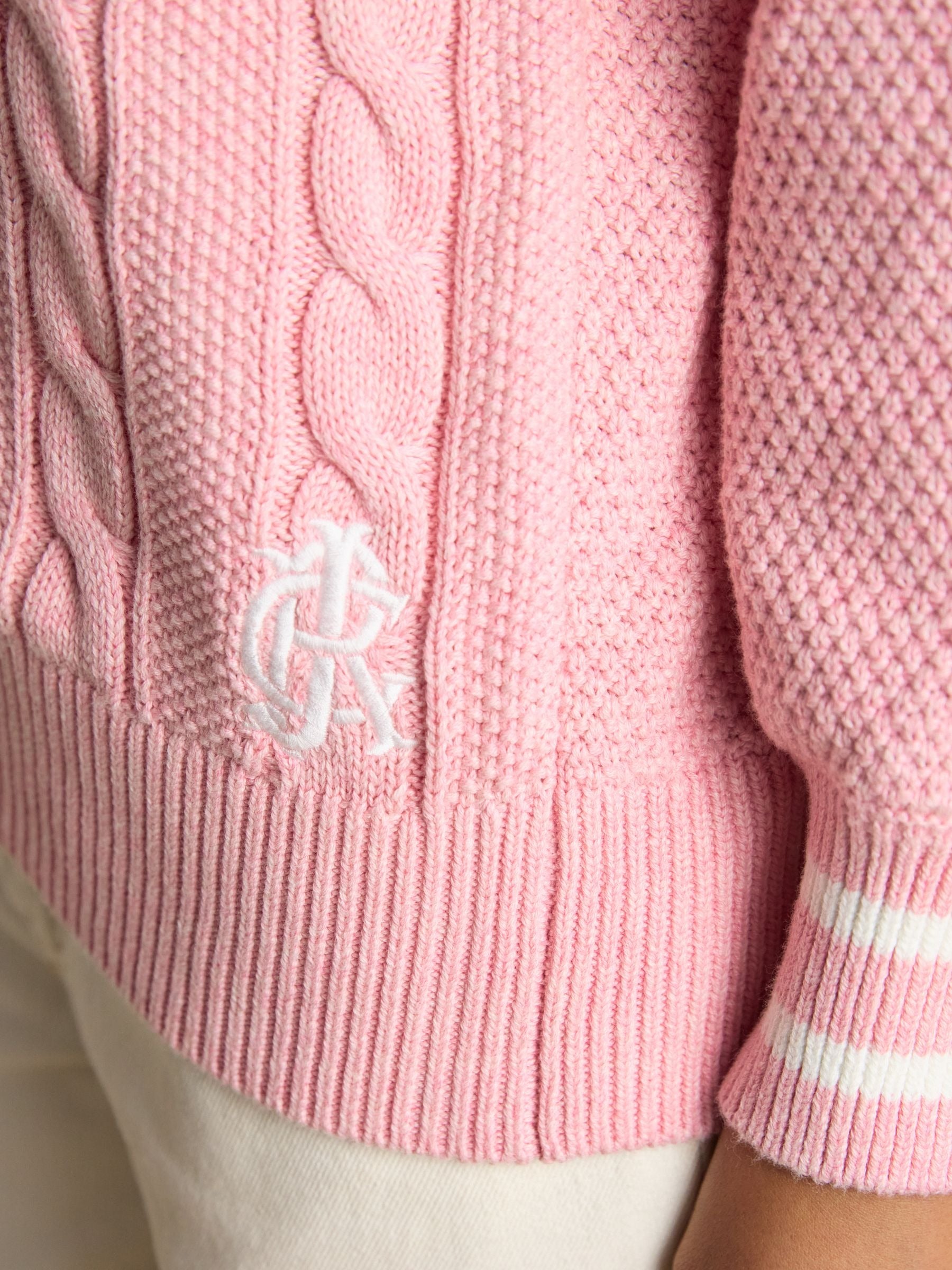 Pink Cable Knit Cricket Cotton Jumper