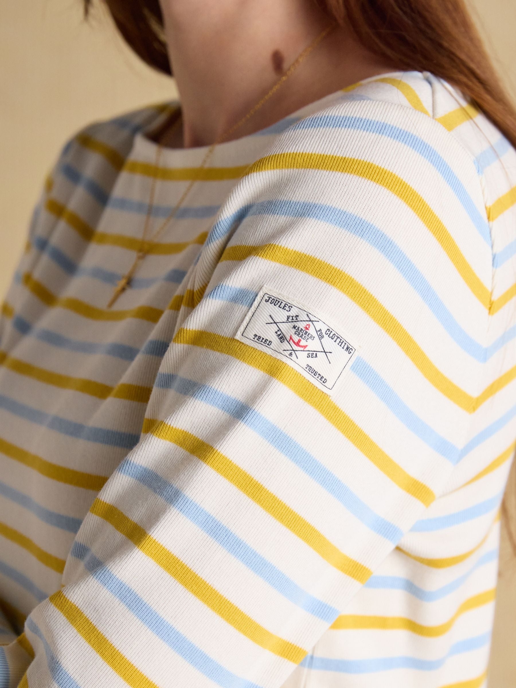 Harbour Blue & Yellow Long Sleeve Striped Boat Neck Long Sleeve Breton Top