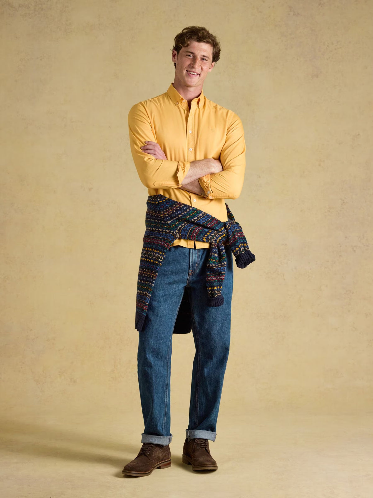 Yellow Garment Dyed Long Sleeve Cotton Shirt