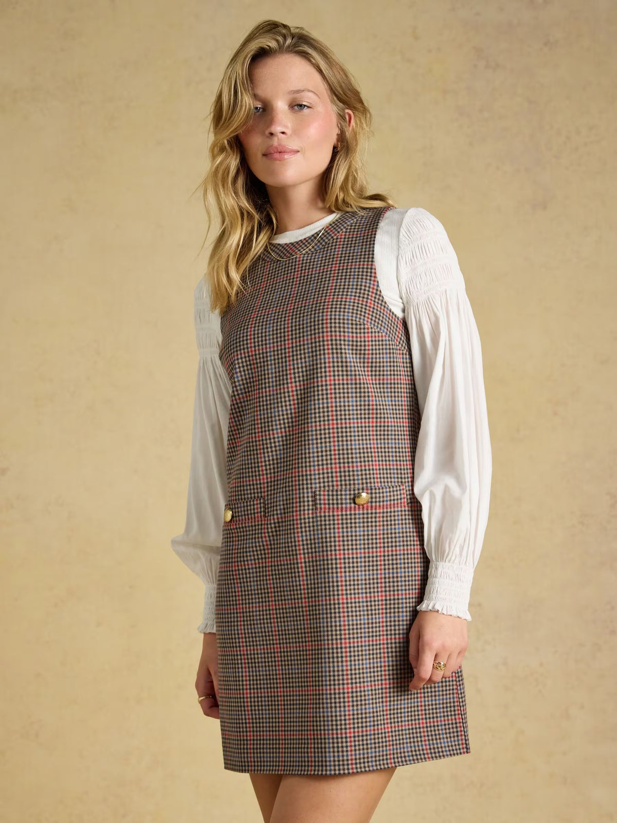 Beatrice Brown Check Ada Shift Mini Dress