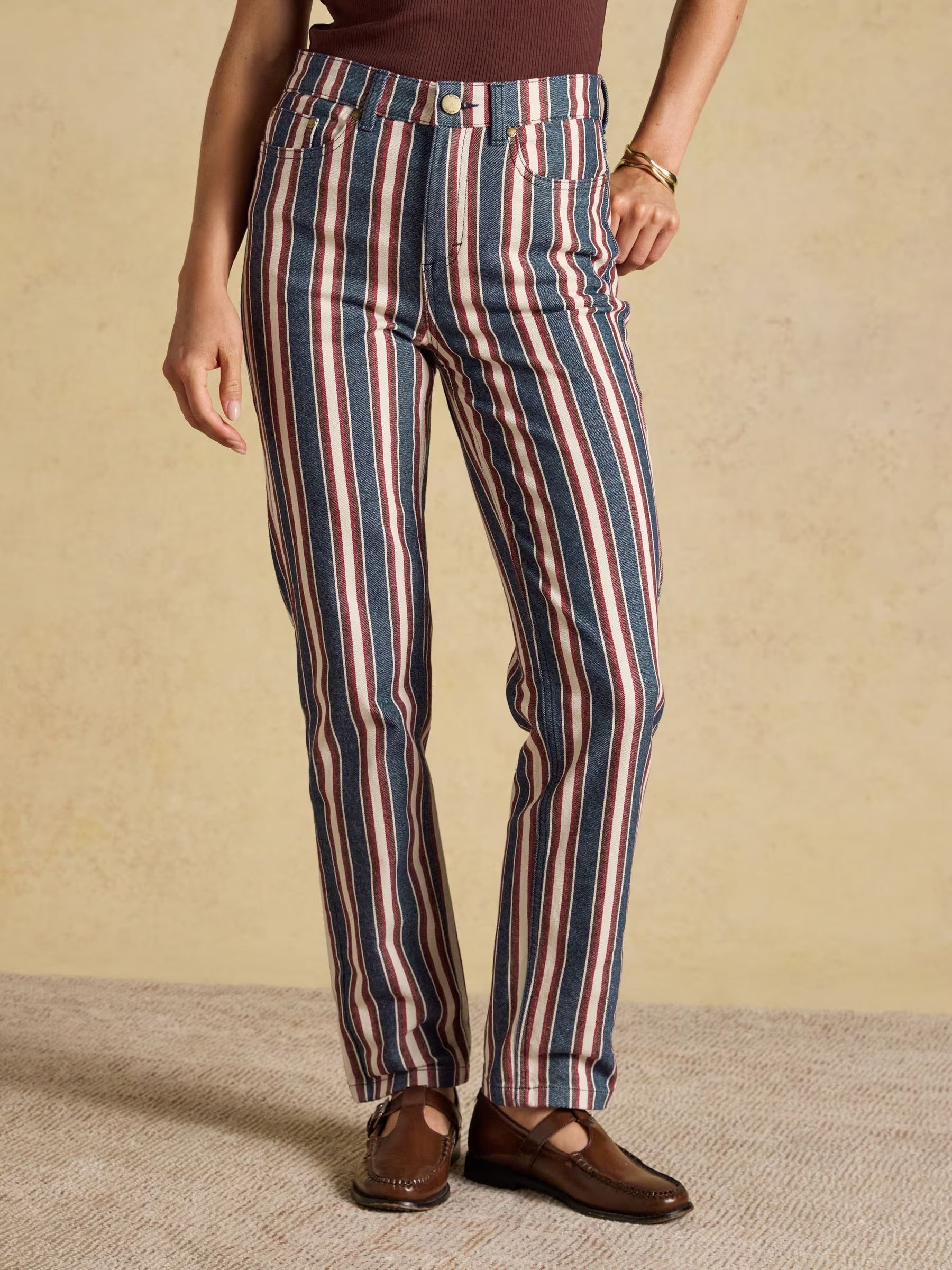 Navy Verigated Stripe Slim Straight Mid Rise Jeans
