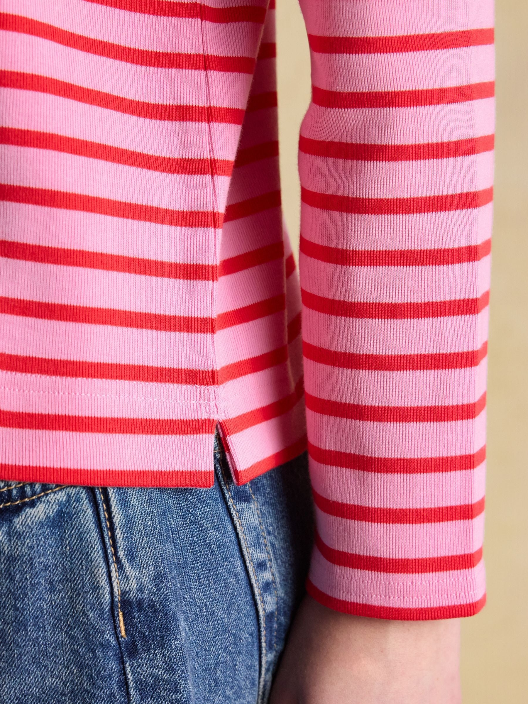 Harbour Pink & Red Long Sleeve Striped Boat Neck Long Sleeve Breton Top