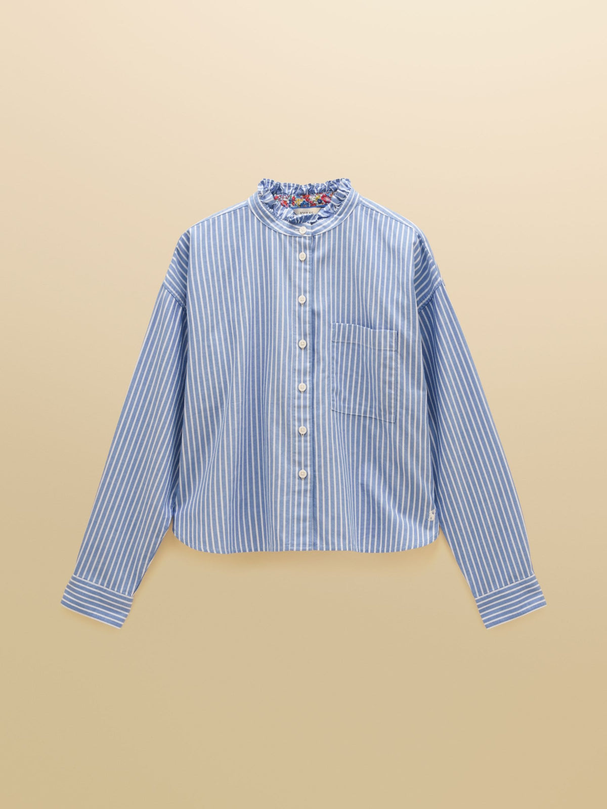 Blue & White Striped Cropped Oxford Shirt