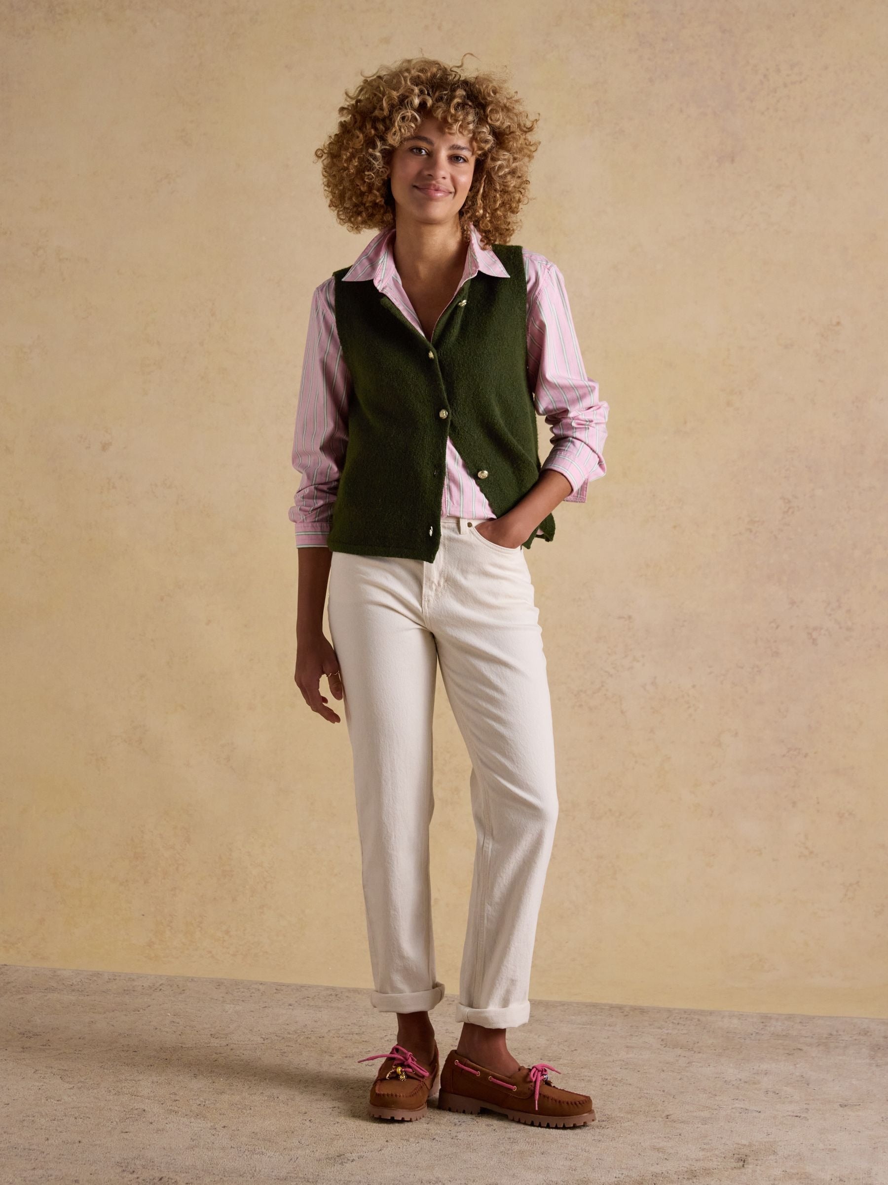 Holly Khaki Green Button Through Knitted Vest