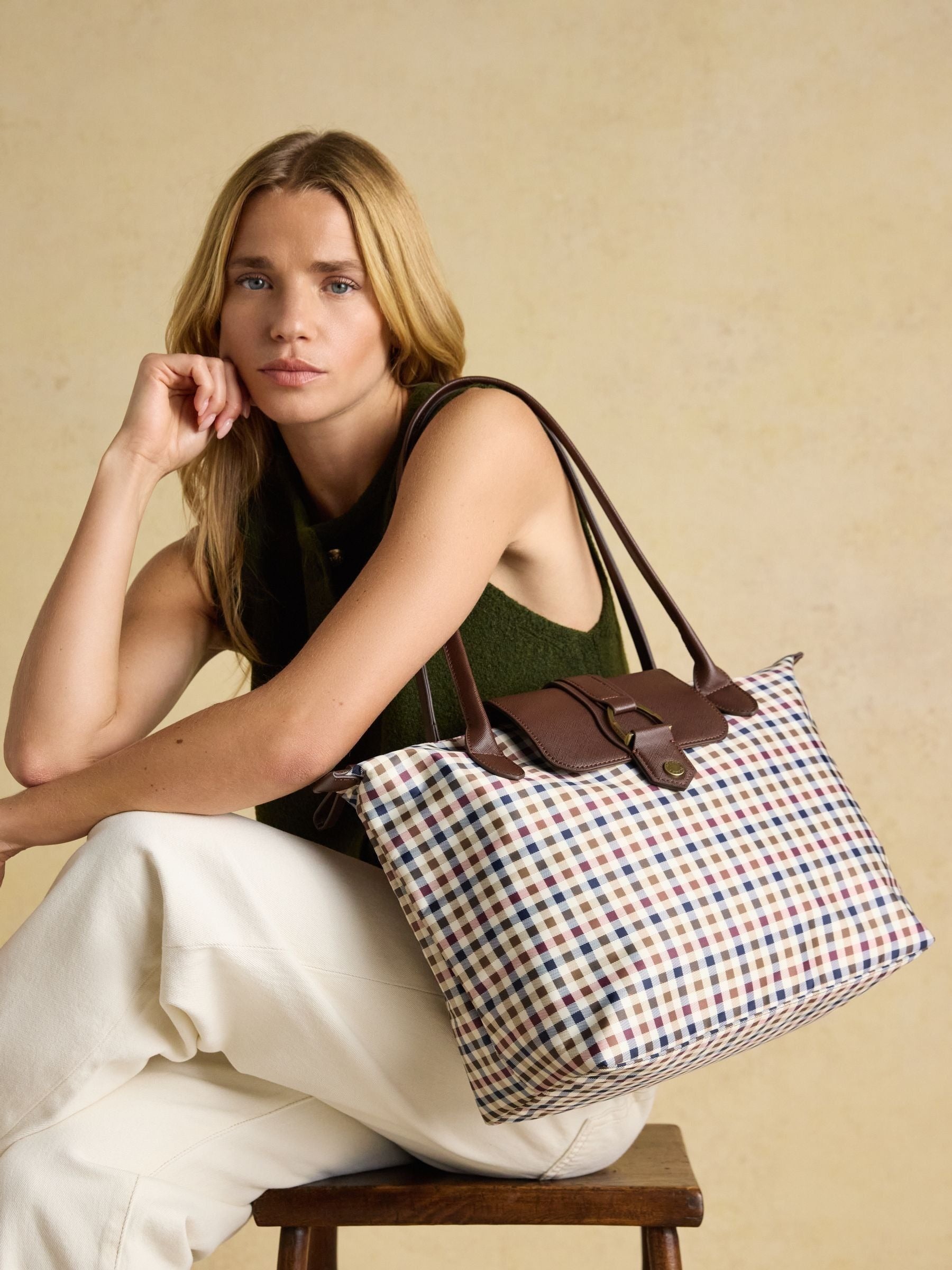 Edie Gingham Tote Shoulder Bag
