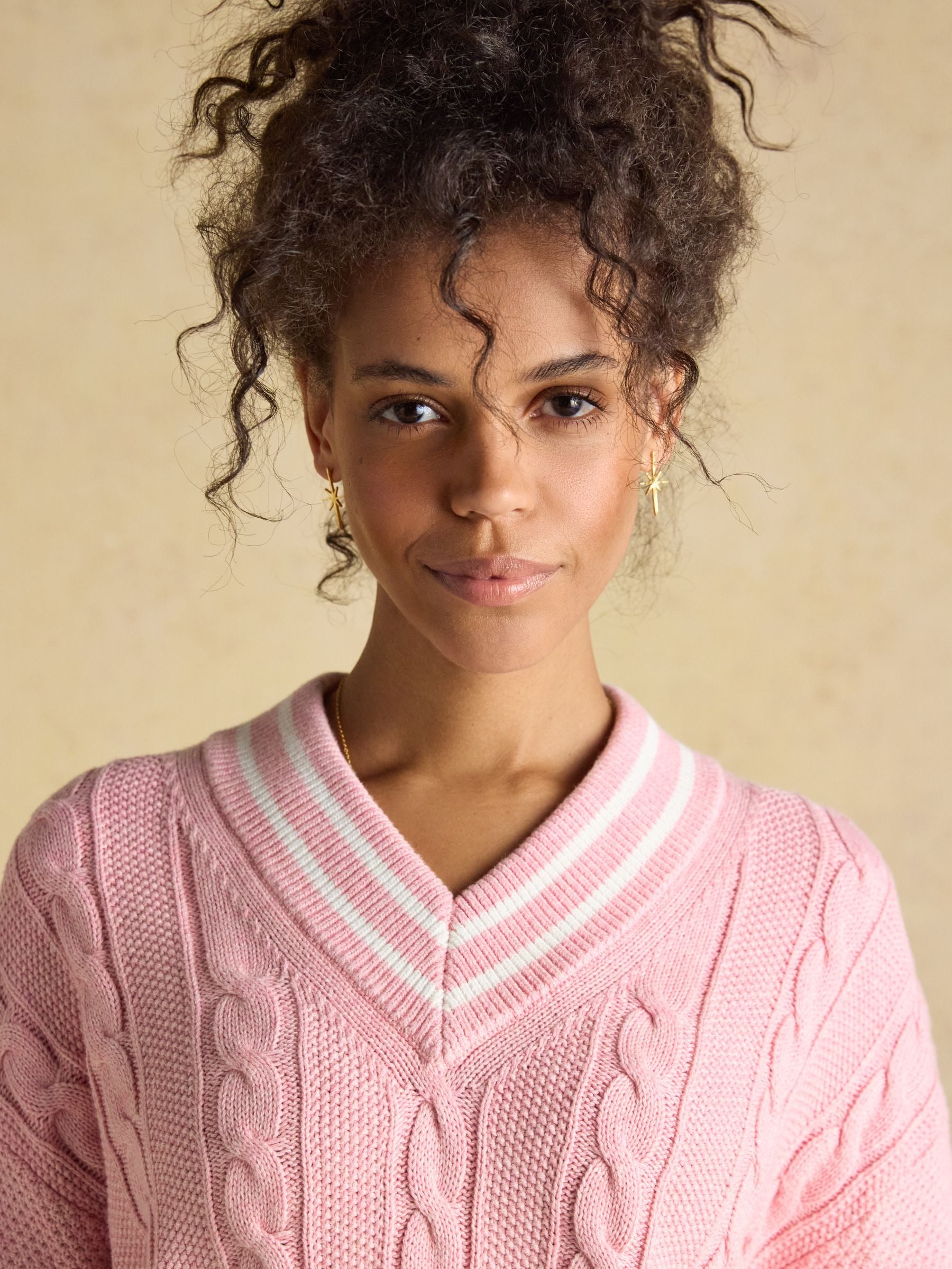 Pink Cable Knit Cricket Cotton Jumper
