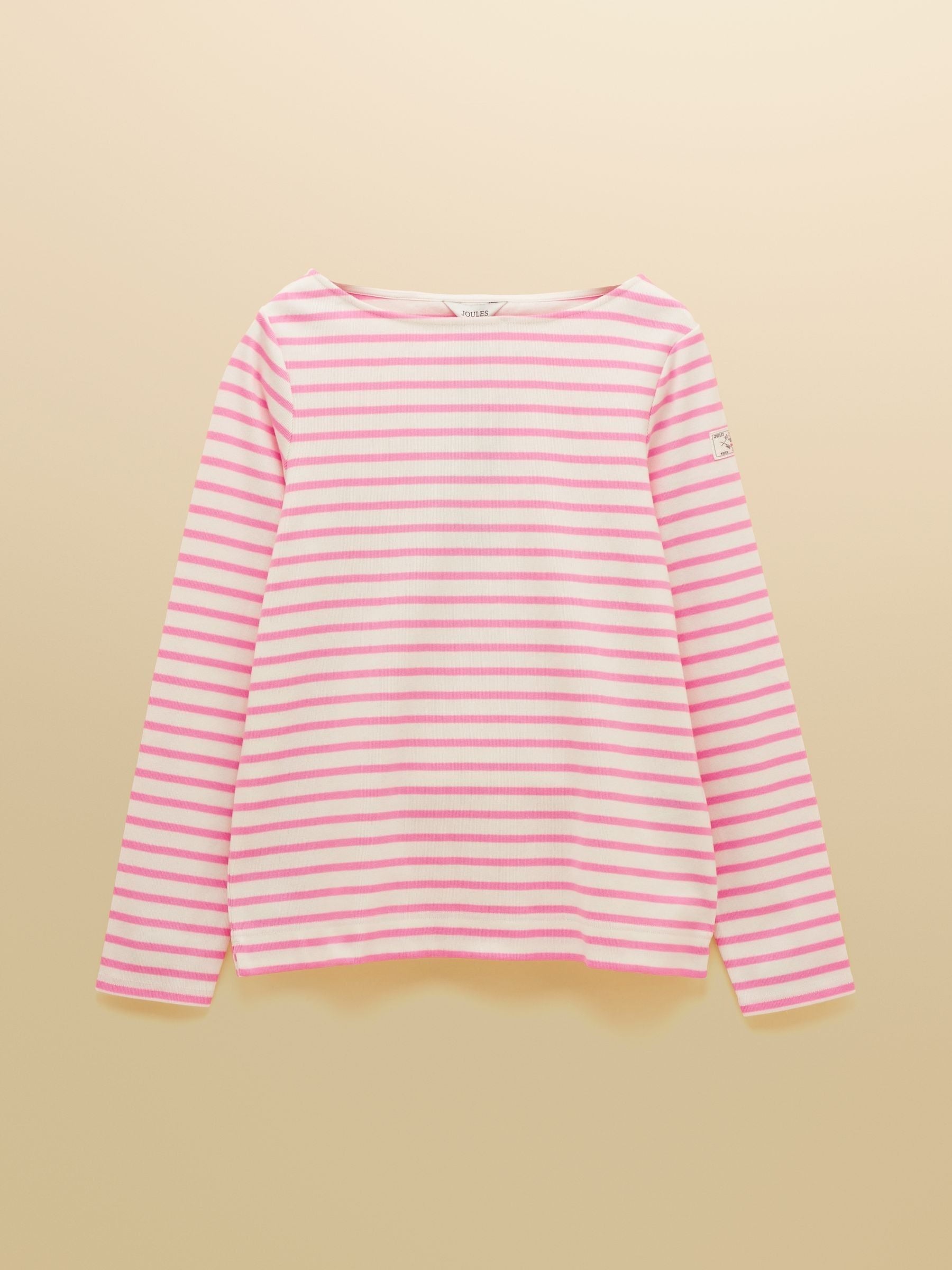 Harbour Cream & Pink Long Sleeve Striped Boat Neck Long Sleeve Breton Top