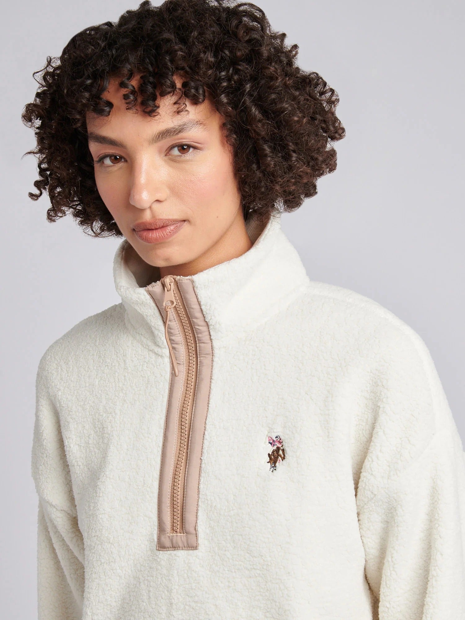 Womens Double Horsemen Borg 1/4 Zip in Marshmallow