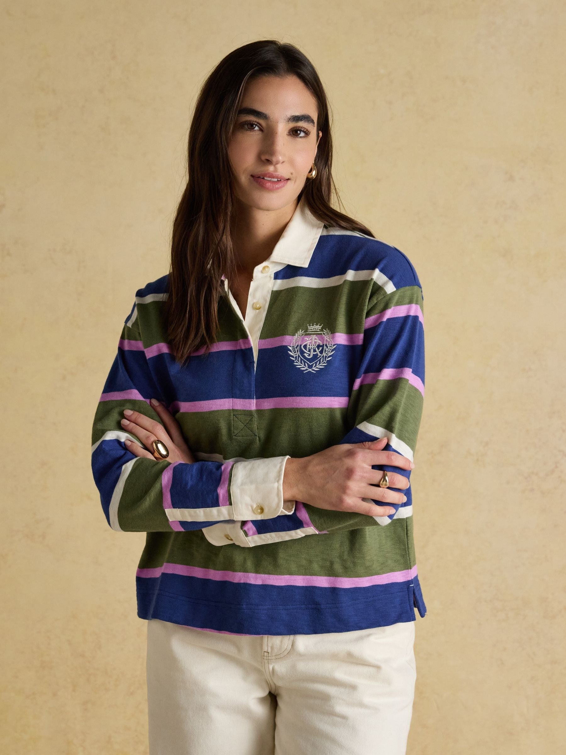 Lara Blue & Green Stripe Boxy Fit Rugby Shirt