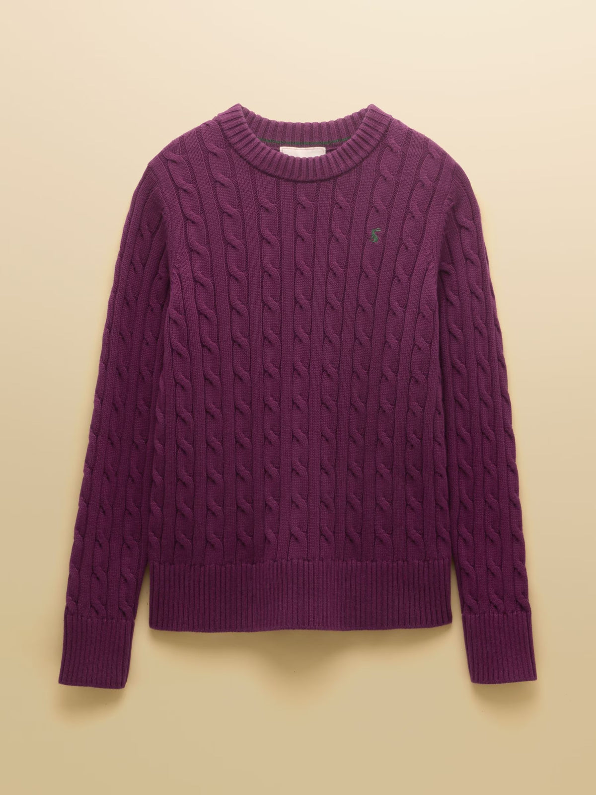 Purple Berry Classic Crew Neck Cotton Cable Knit Jumper