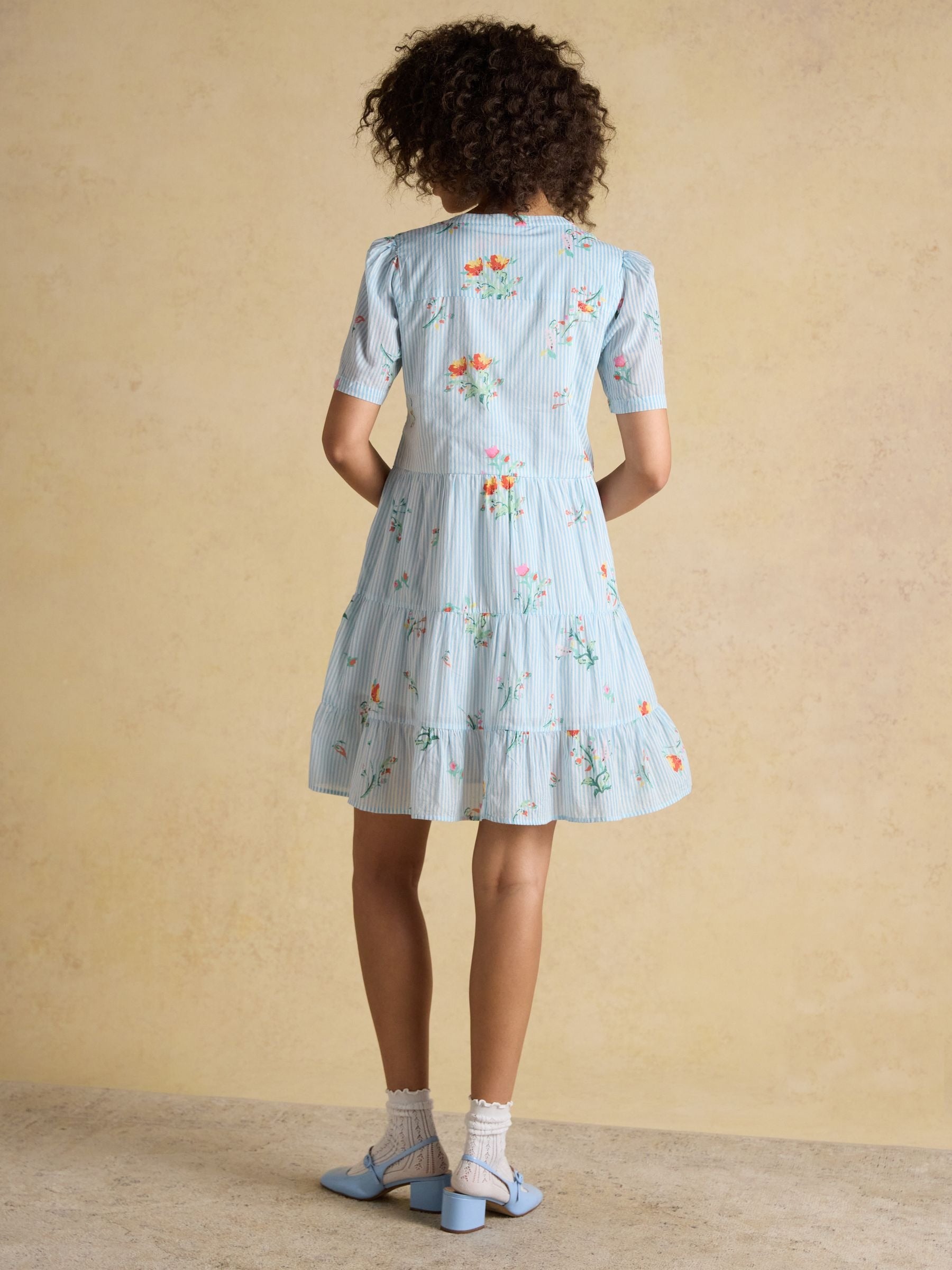 Ariella Blue Floral Cotton Tiered Dress