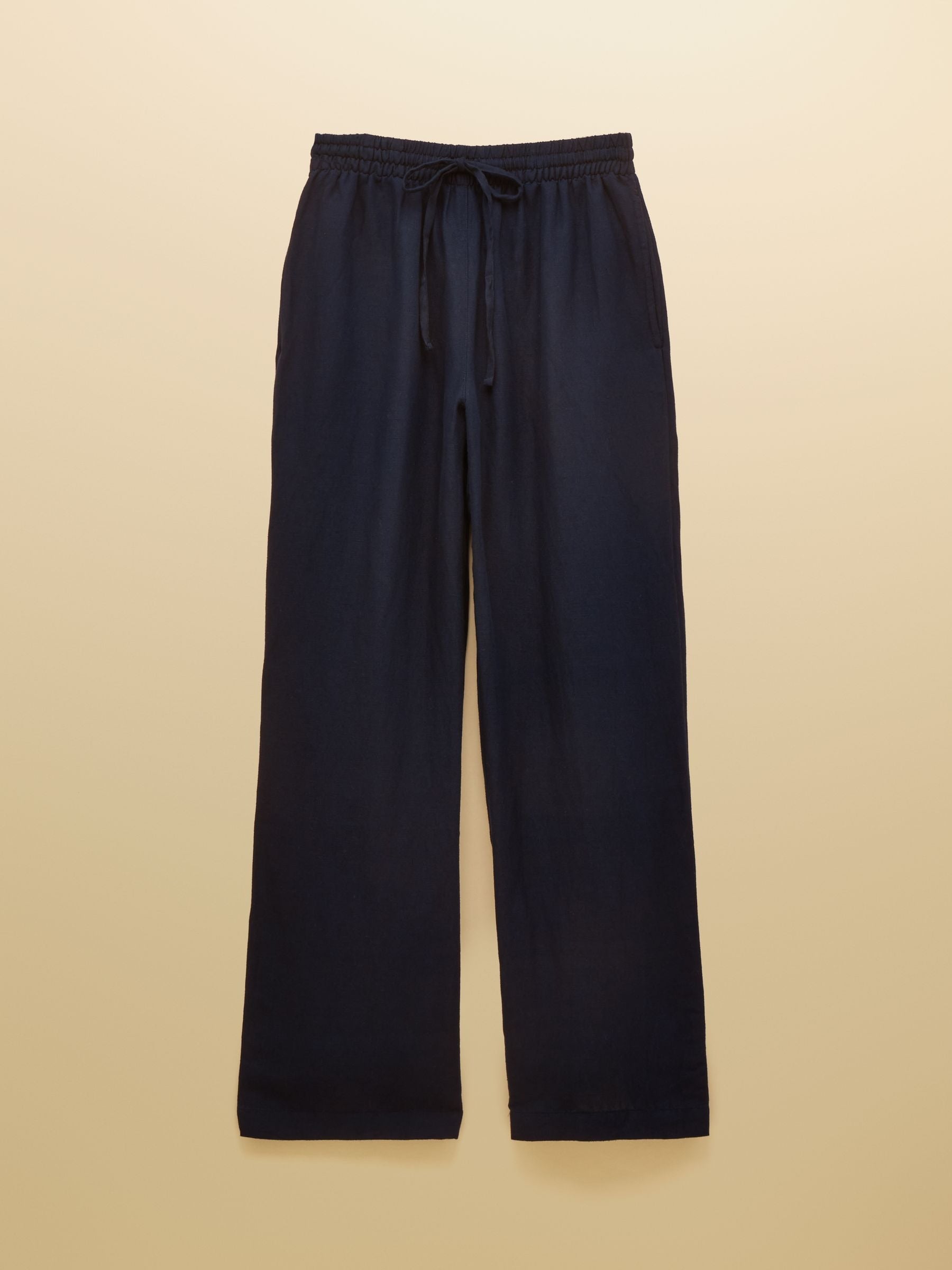 Navy Relaxed Wide Leg Trousers with Linen