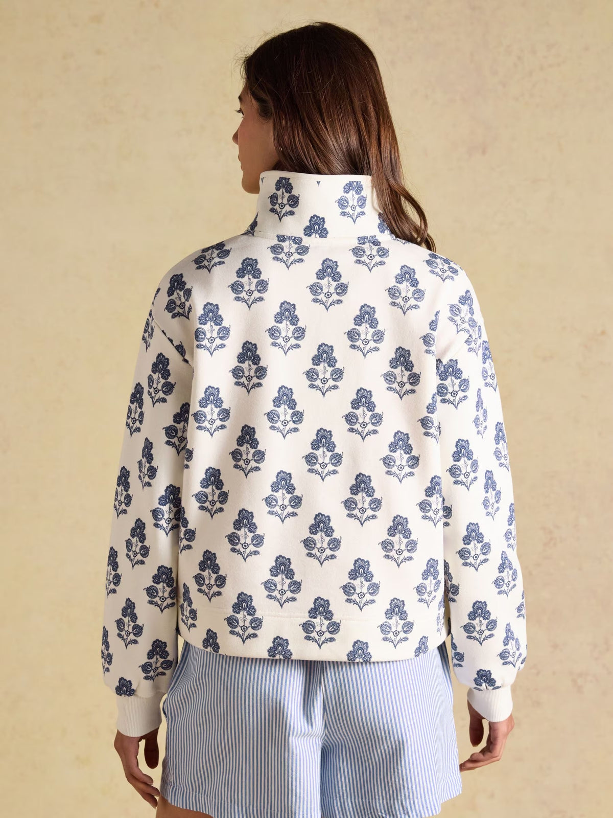 Lulworth Cream Foulard Print Popper Funnel Neck Sweatshirt