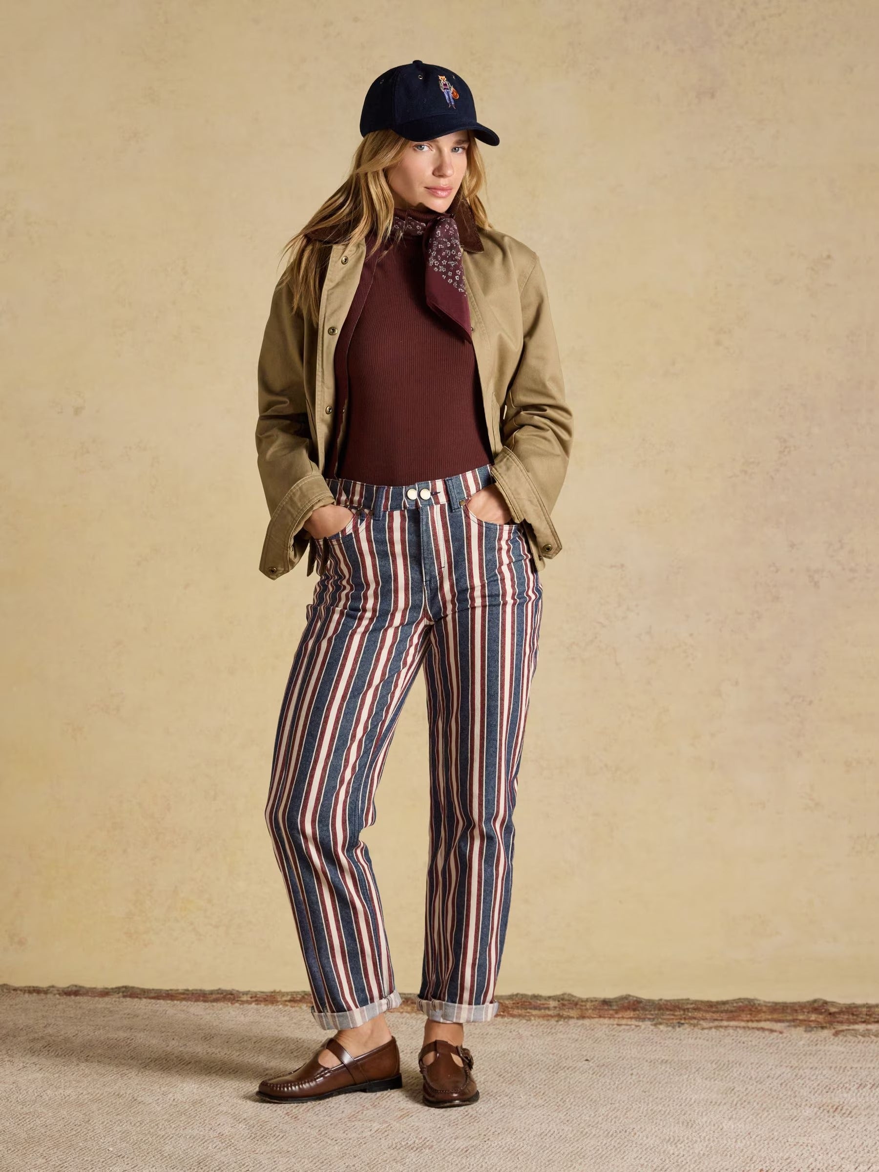 Navy Verigated Stripe Slim Straight Mid Rise Jeans