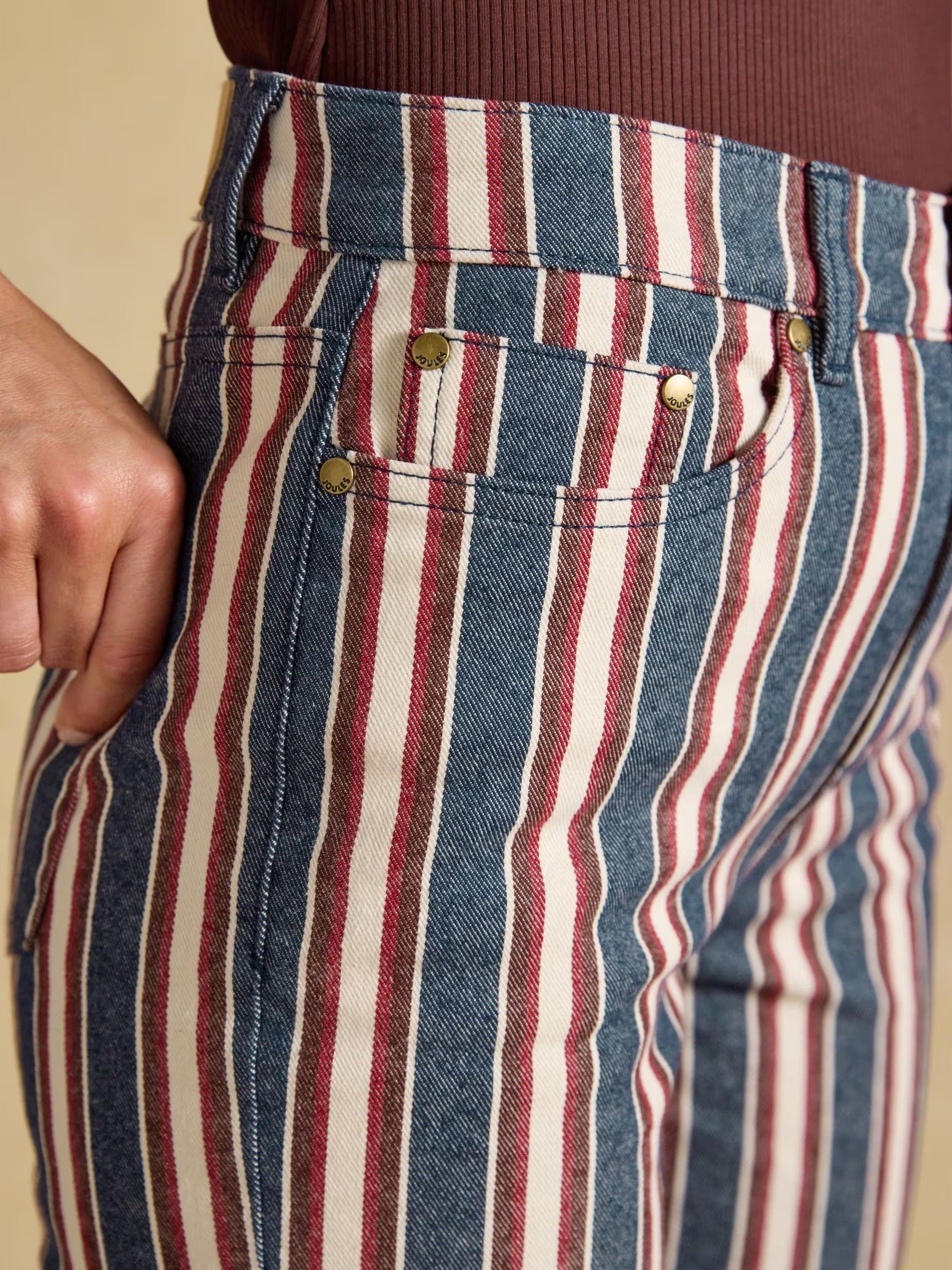 Navy Verigated Stripe Slim Straight Mid Rise Jeans
