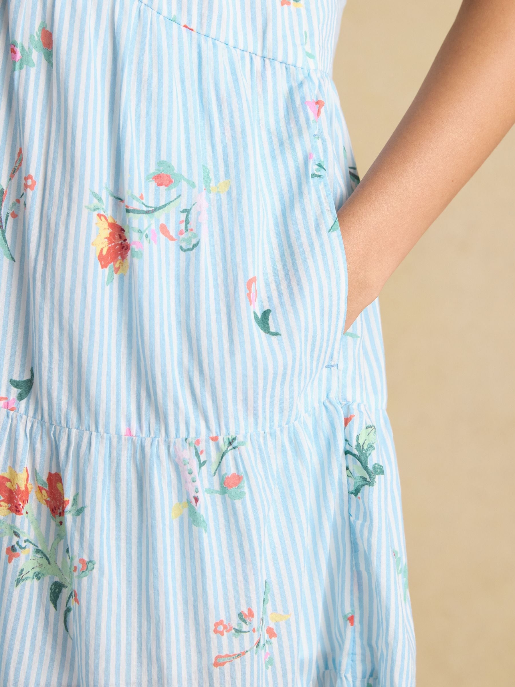 Ariella Blue Floral Cotton Tiered Dress