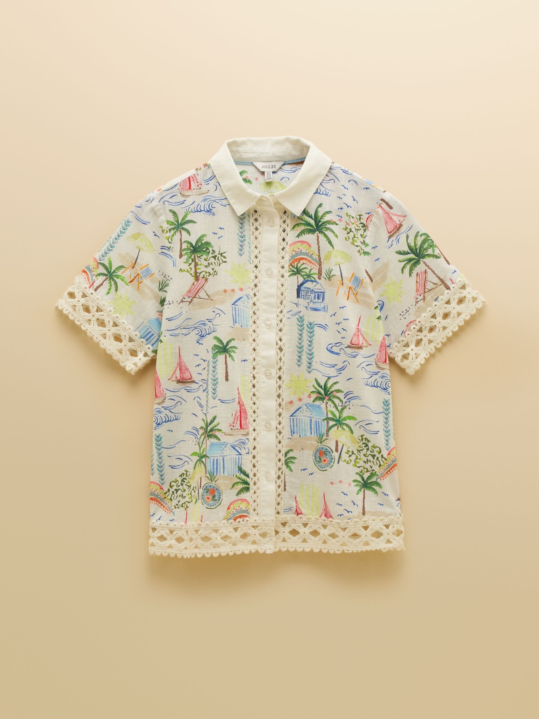 Isobel Coastal Scene Print Crochet Trim Shirt