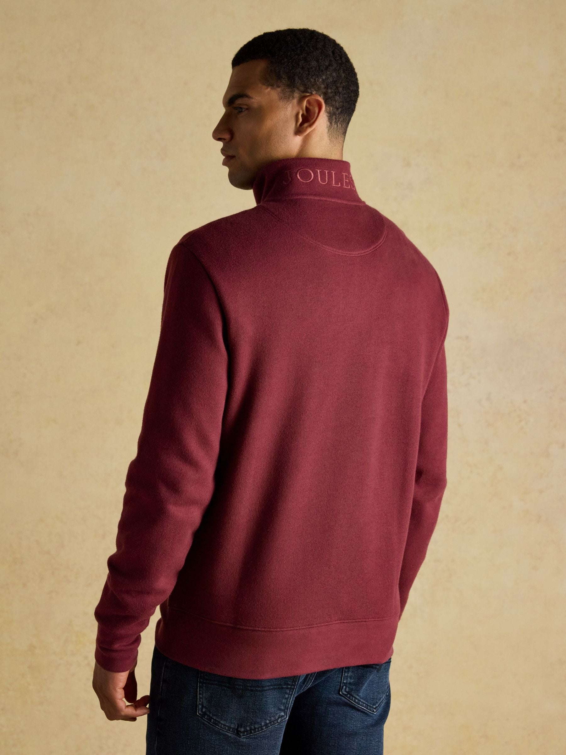 Burgundy Red Alistair French Ribbed Knit Quarter Zip Sweatshirt