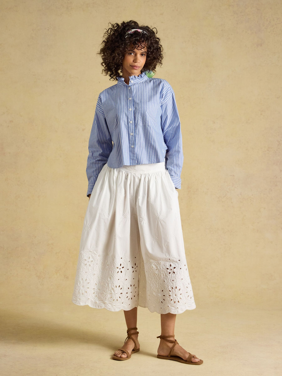 Blue & White Striped Cropped Oxford Shirt