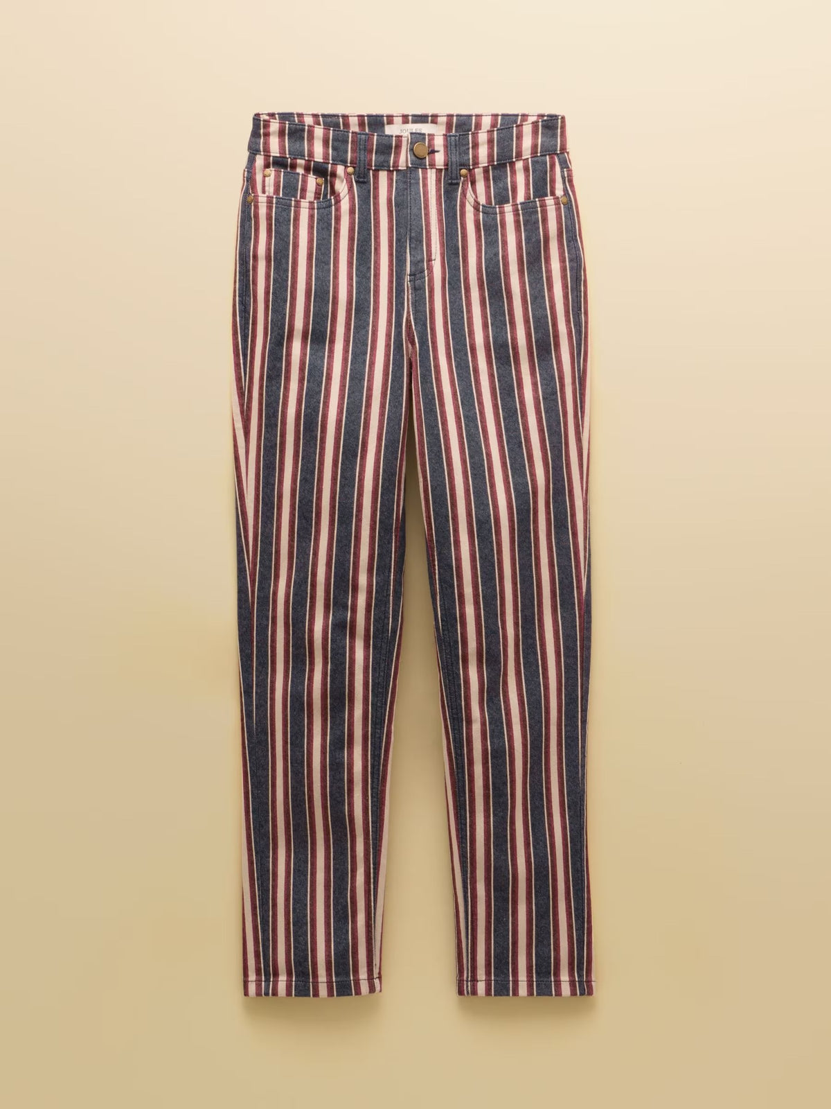 Navy Verigated Stripe Slim Straight Mid Rise Jeans