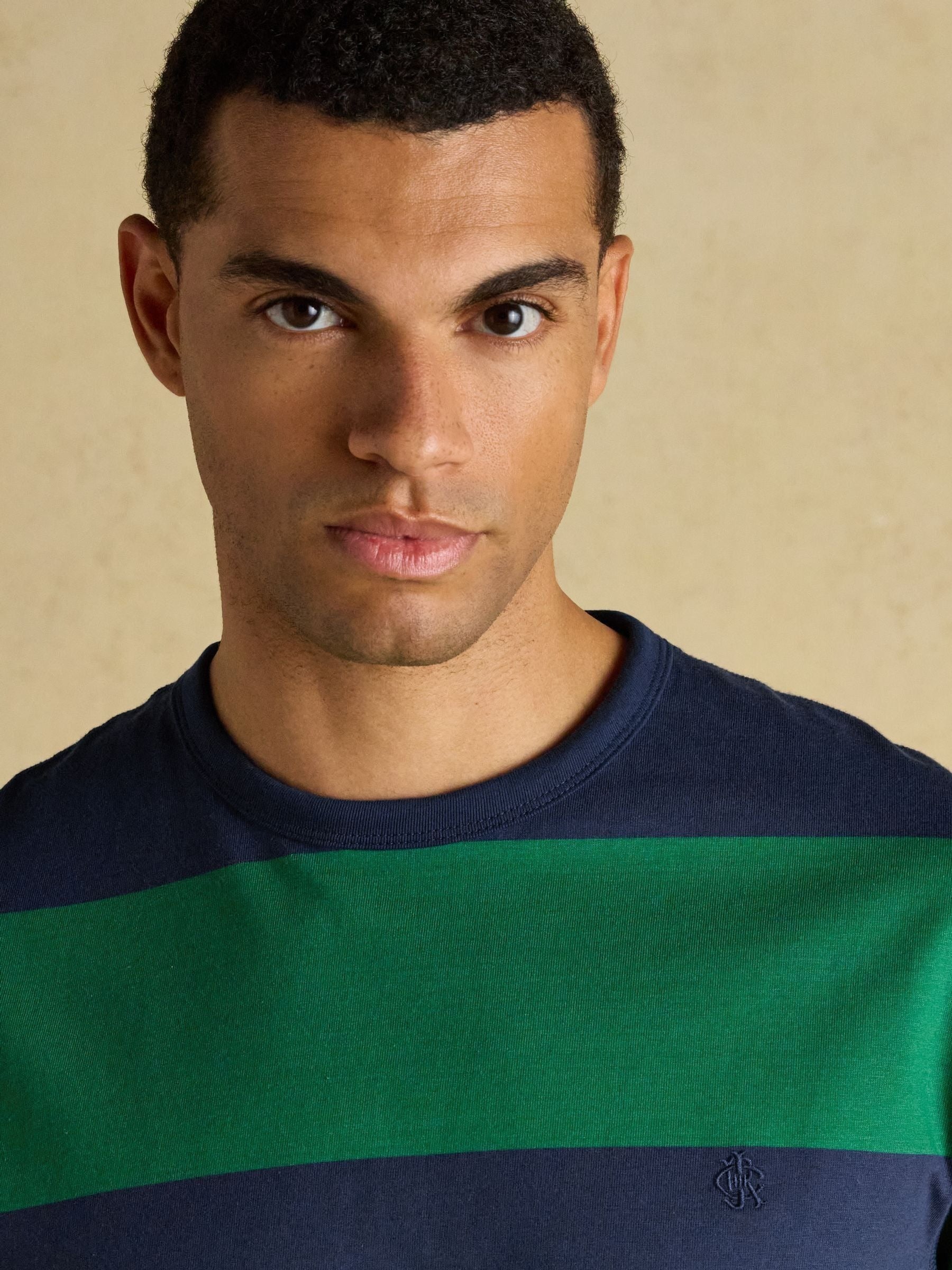 Rugby Club Green & Navy Striped Crew Neck Cotton T-Shirt