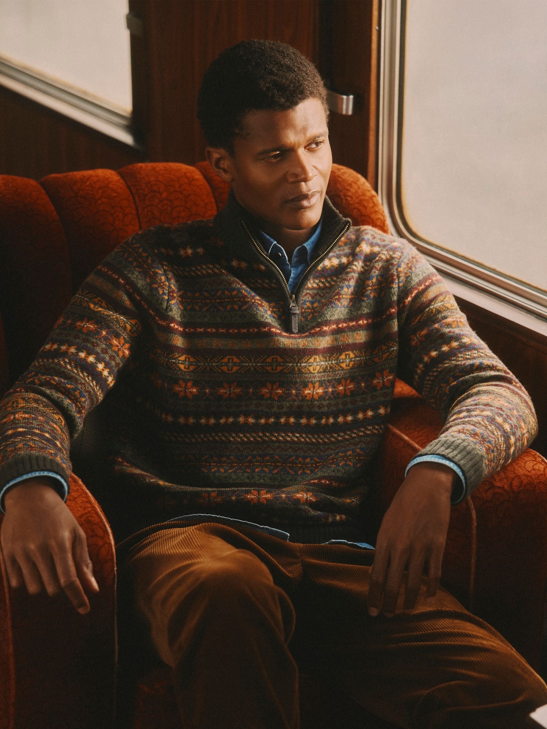 Milligan Wool-Rich Green Quarter Zip Fair Isle Jumper