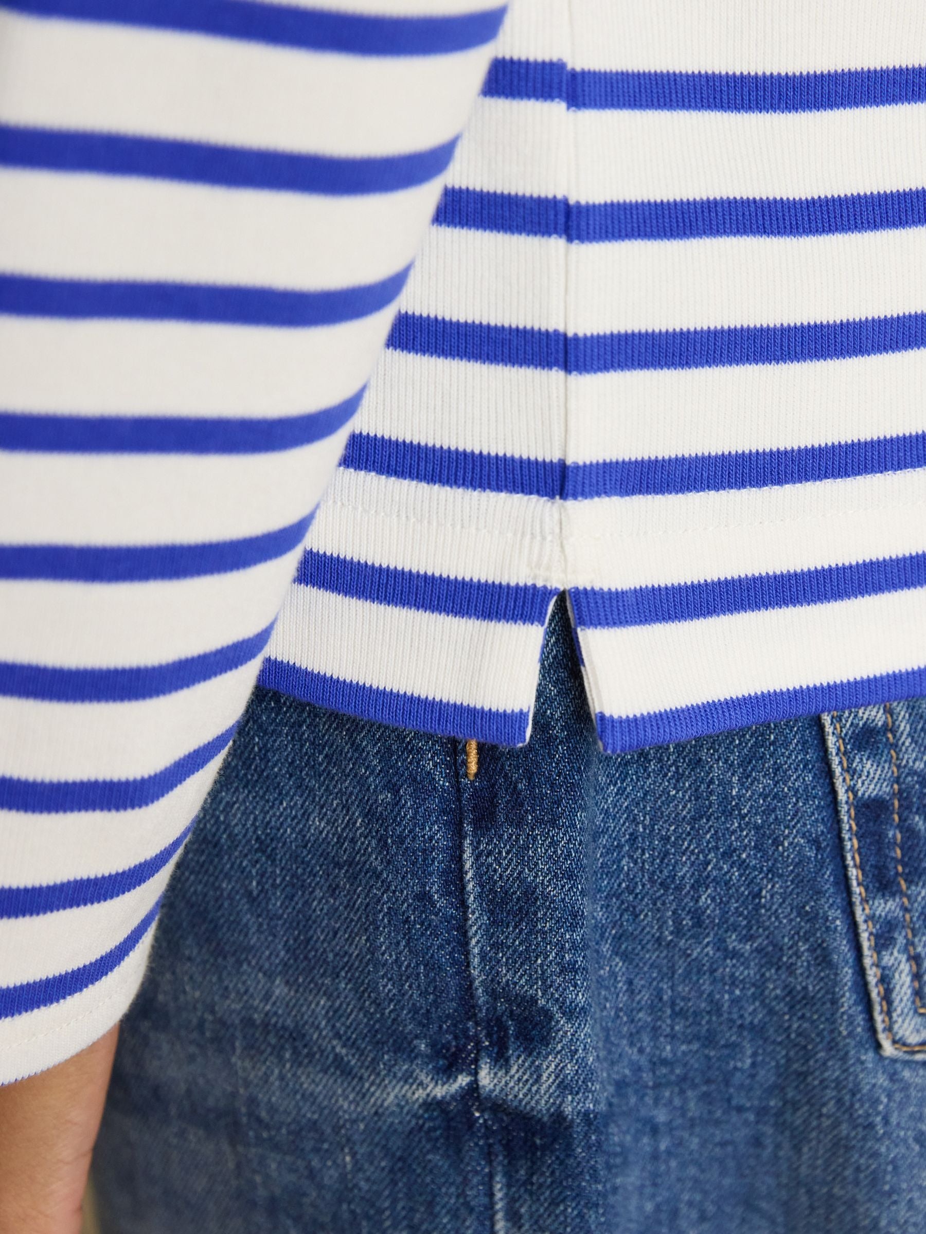 Harbour Cream & Blue Long Sleeve Striped Boat Neck Long Sleeve Breton Top