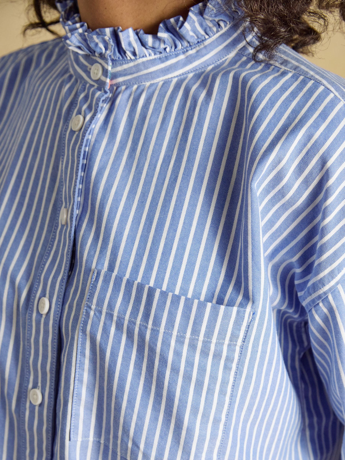 Blue & White Striped Cropped Oxford Shirt