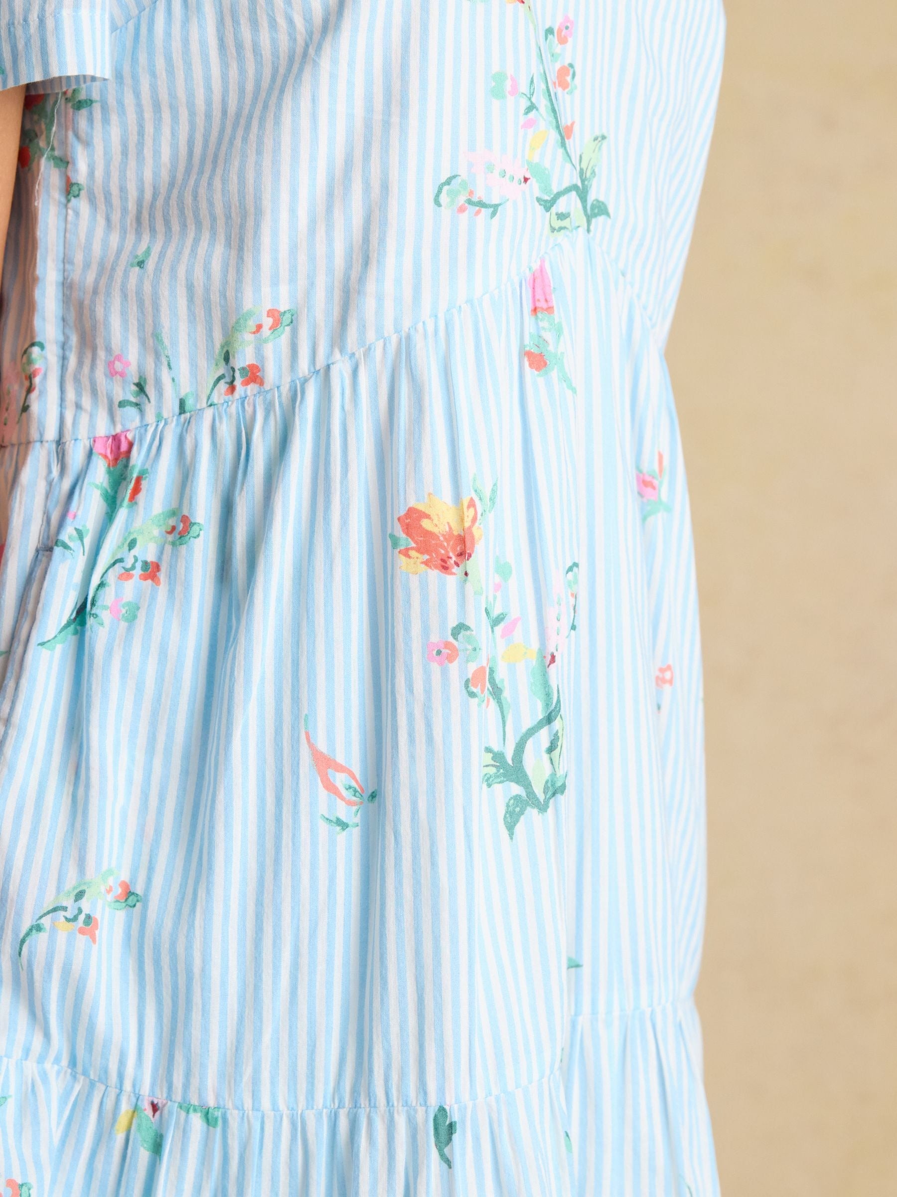 Ariella Blue Floral Cotton Tiered Dress