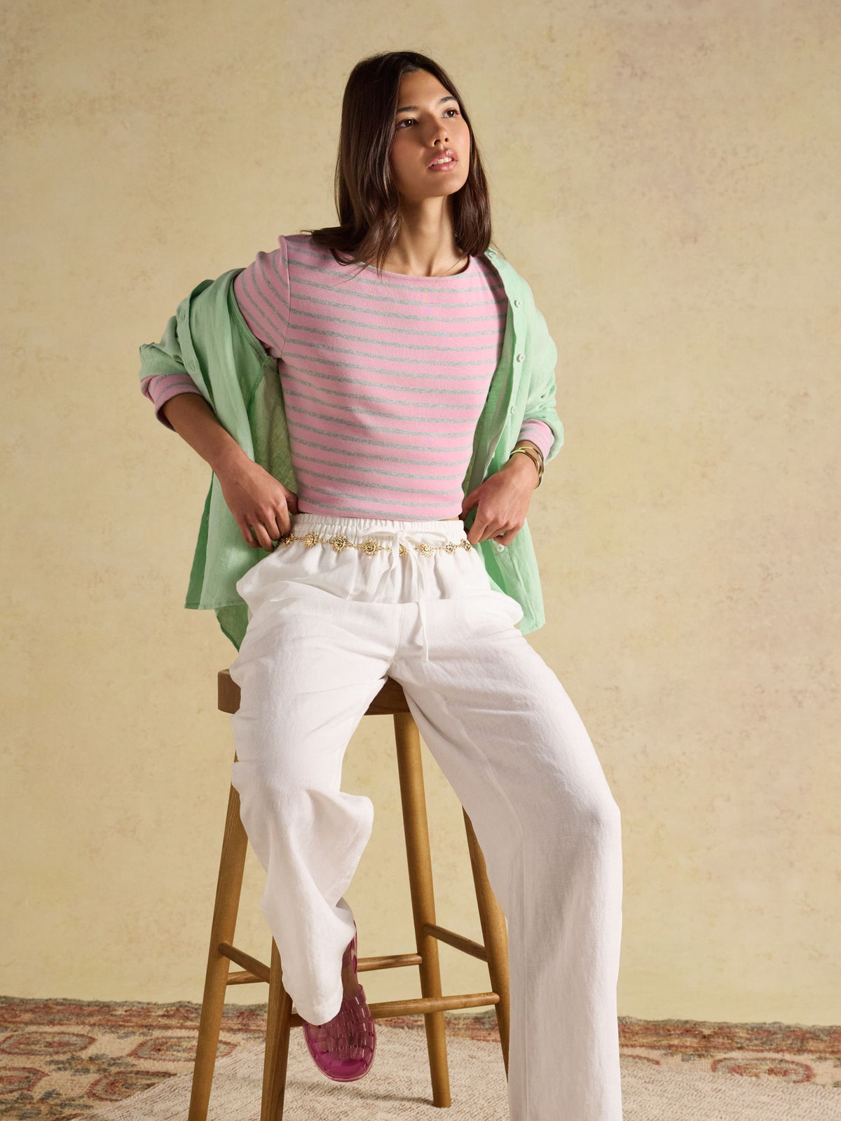 Harbour Pink & Grey Marl Long Sleeve Striped Boat Neck Breton Top