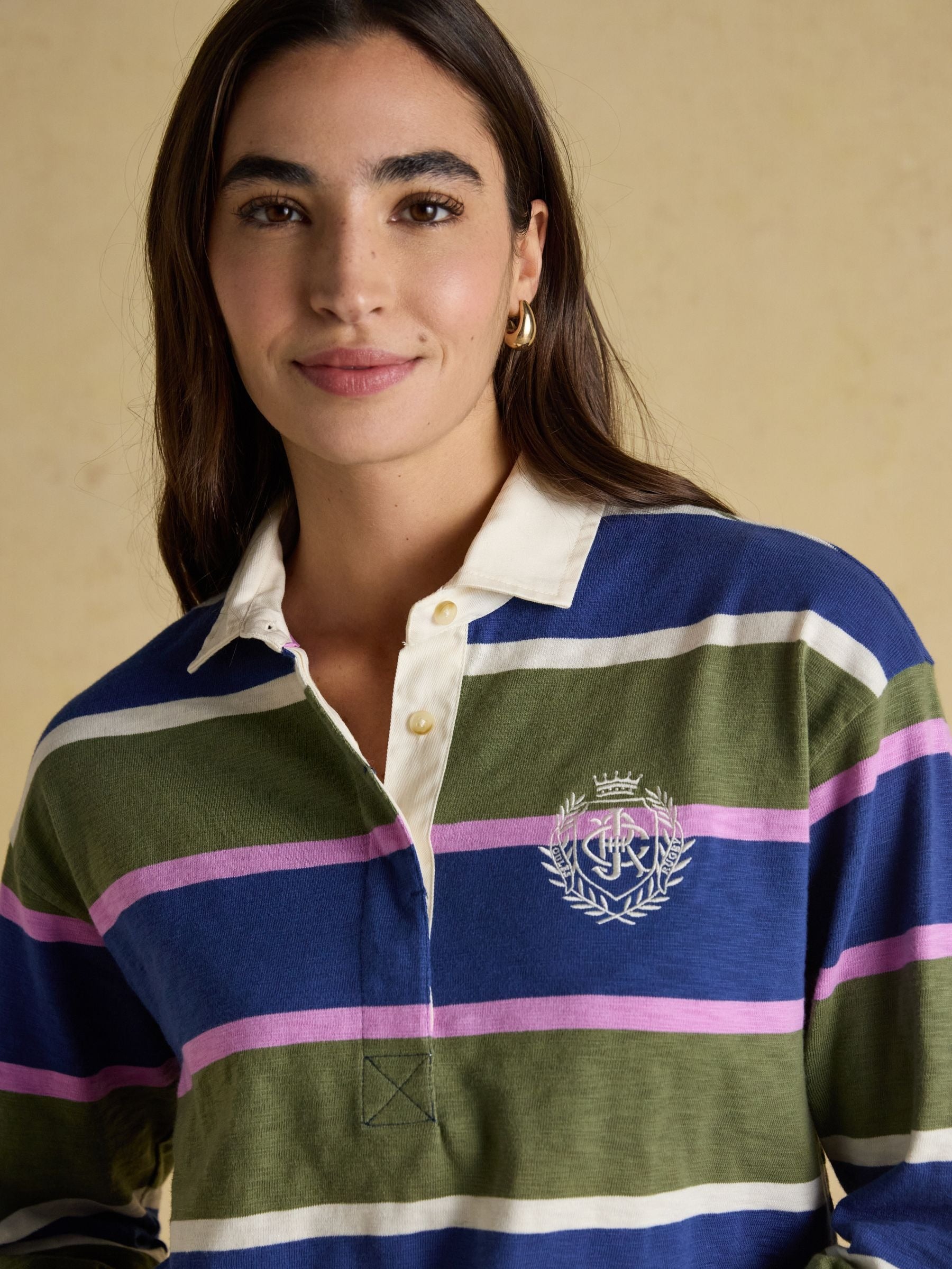 Lara Blue & Green Stripe Boxy Fit Rugby Shirt
