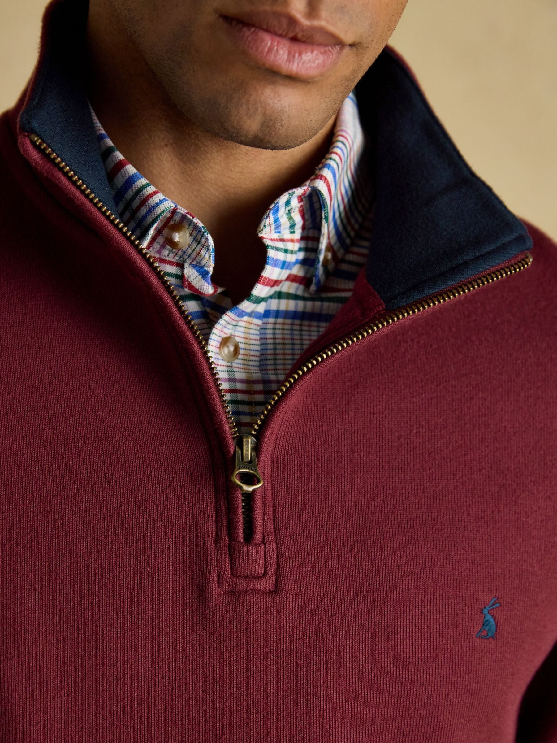 Burgundy Red Alistair French Ribbed Knit Quarter Zip Sweatshirt