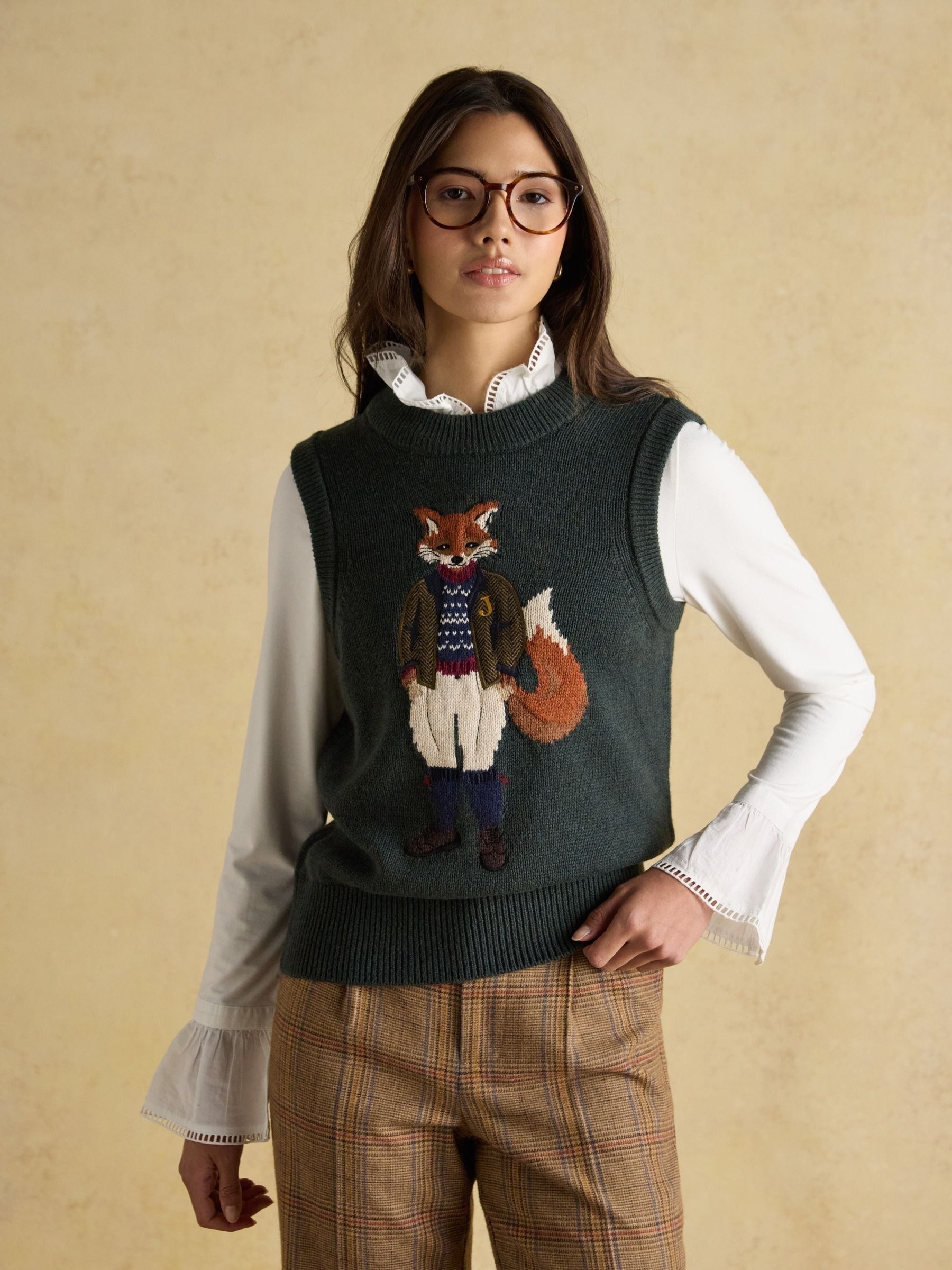 Jonty Green Intarsia Cotton Rich Knitted Vest
