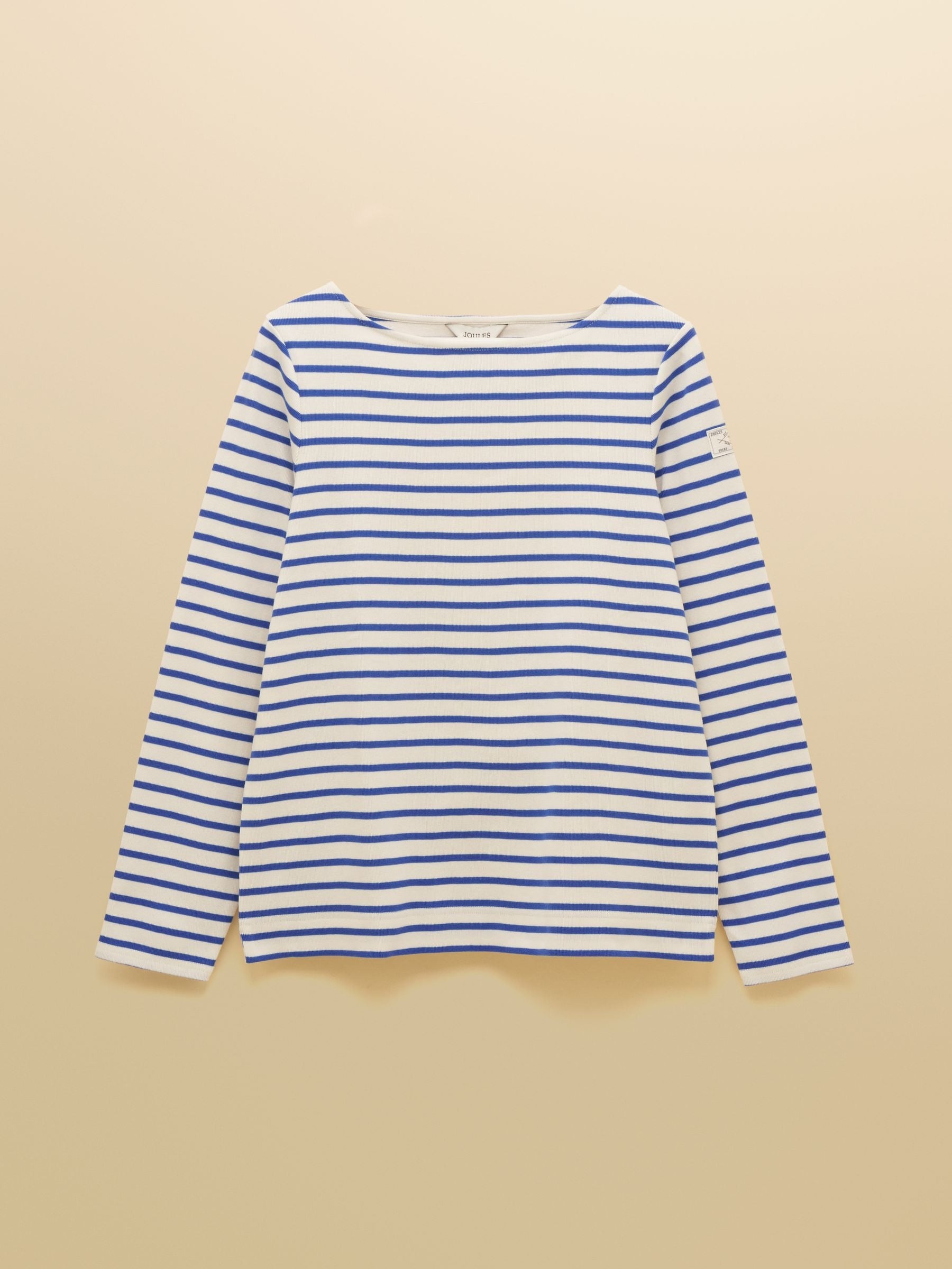 Harbour Cream & Blue Long Sleeve Striped Boat Neck Long Sleeve Breton Top