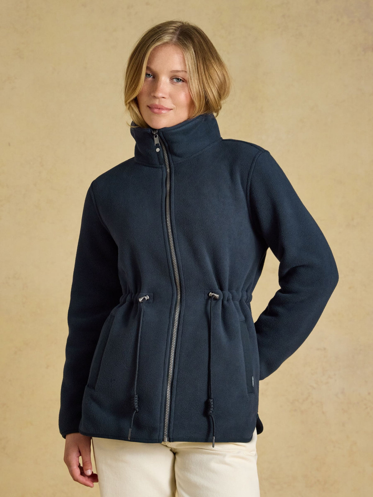 Longline Fleece Navy Funnel Neck Full Zip Fleece Jacket