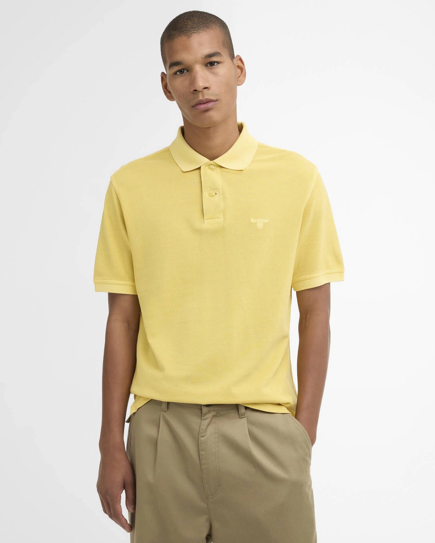 Washed Tartan Tailored Pique Polo - Washed Yellow
