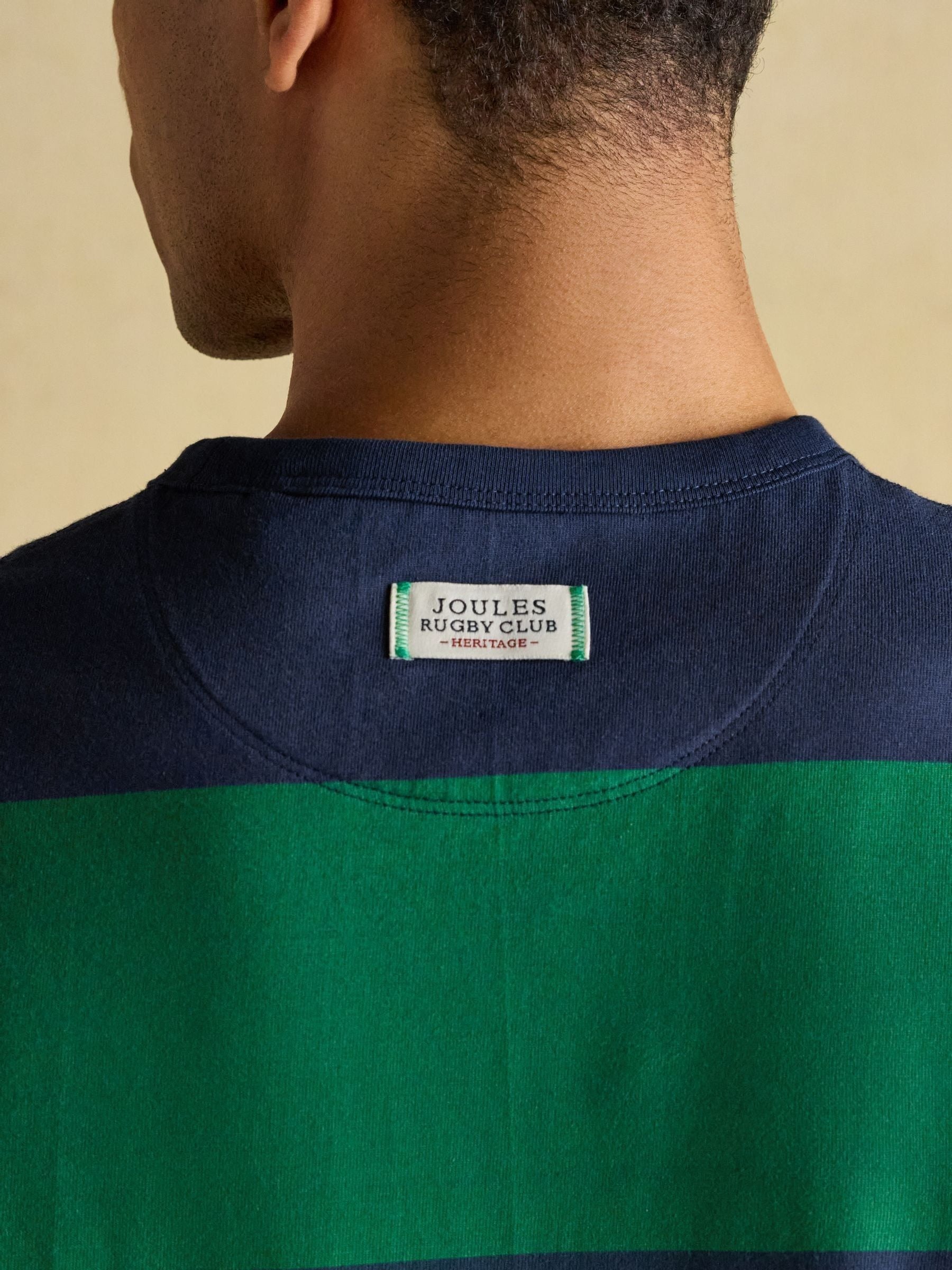 Rugby Club Green & Navy Striped Crew Neck Cotton T-Shirt