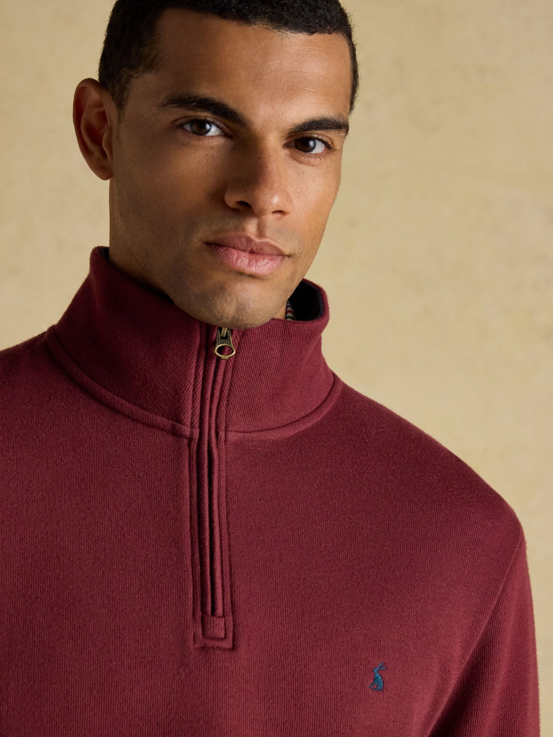 Burgundy Red Alistair French Ribbed Knit Quarter Zip Sweatshirt