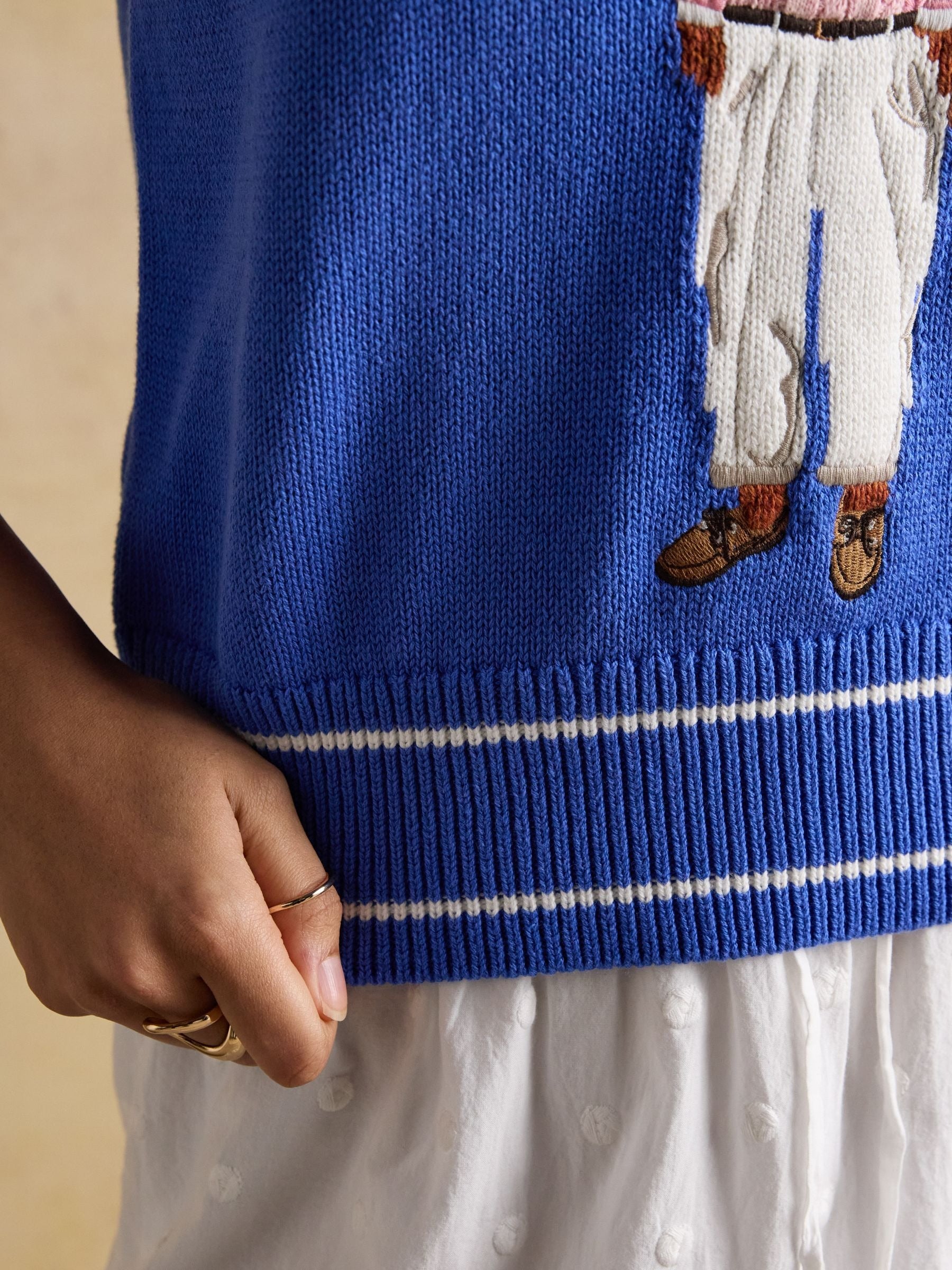 Jonty Fox Blue Intarsia Knitted Cotton Vest
