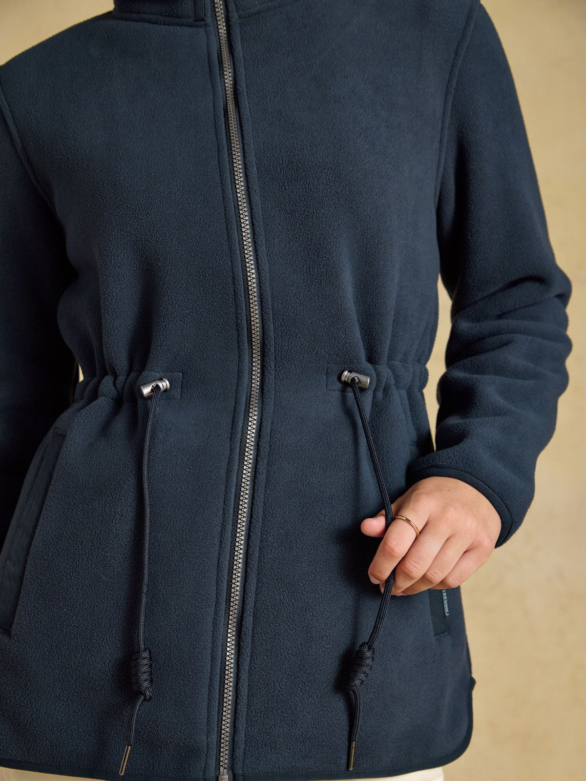 Longline Fleece Navy Funnel Neck Full Zip Fleece Jacket