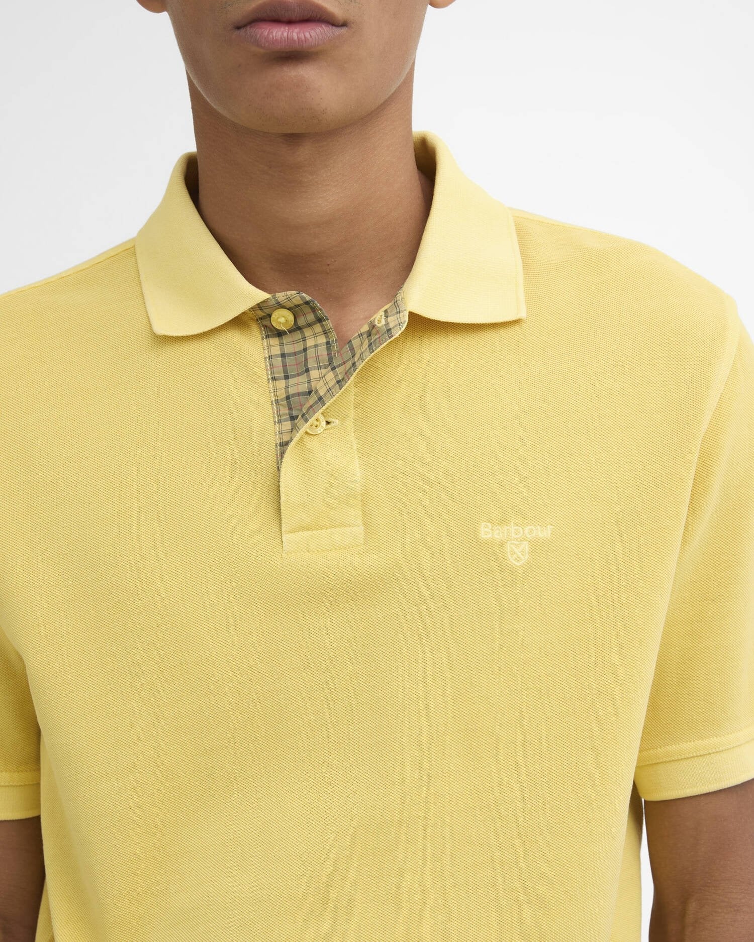 Washed Tartan Tailored Pique Polo - Washed Yellow