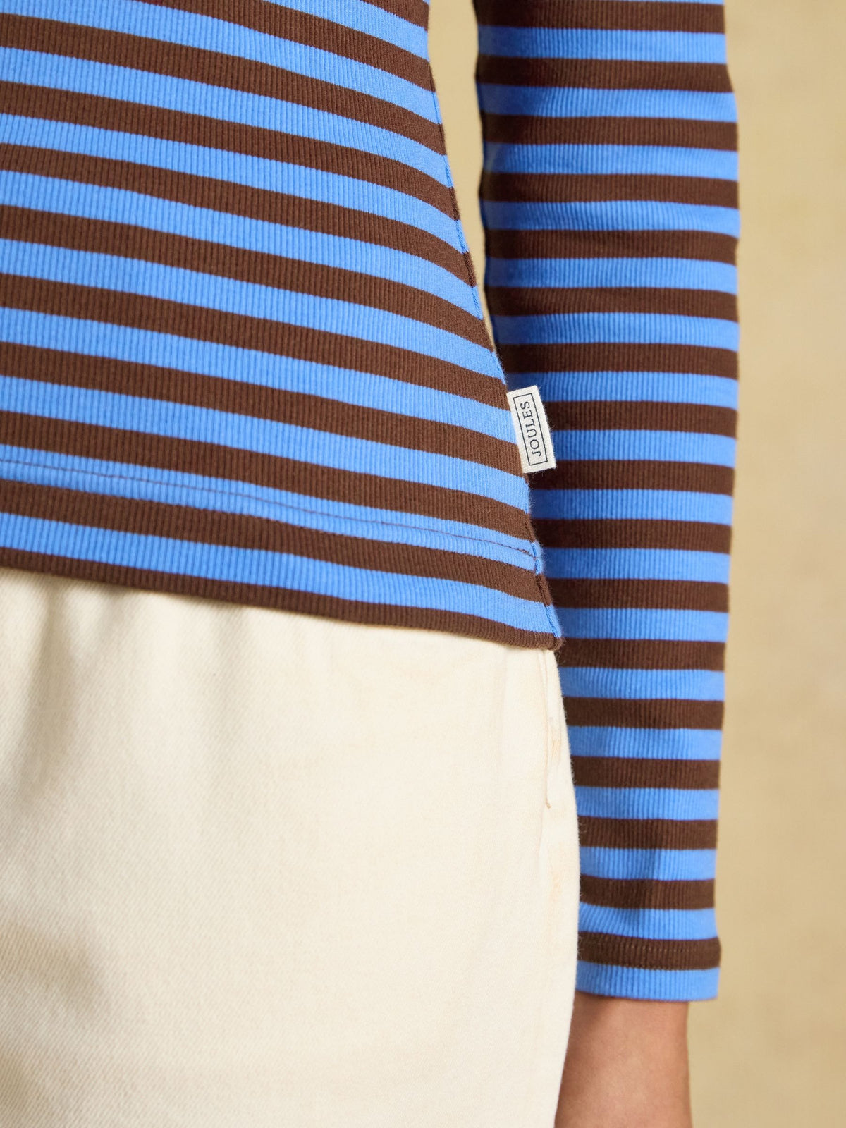 Sophie Blue & Brown Striped Long Sleeve Ribbed Fitted T-Shirt