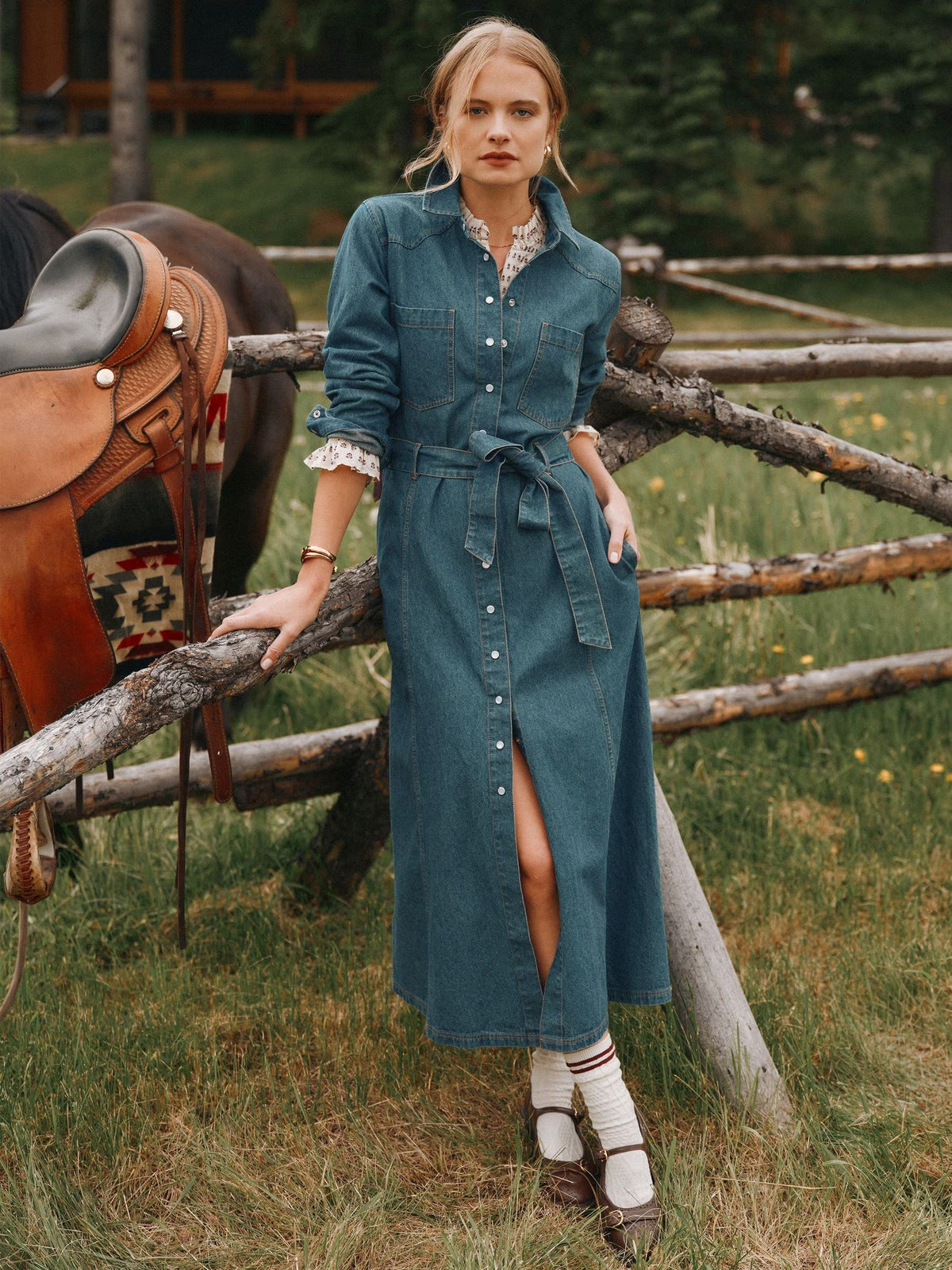 Denim Blue Tie Waist Shirt Dress