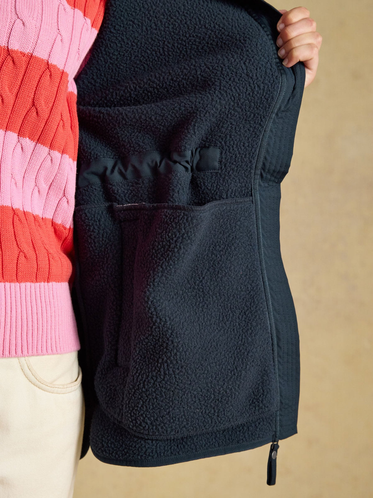 Longline Fleece Navy Funnel Neck Full Zip Fleece Jacket