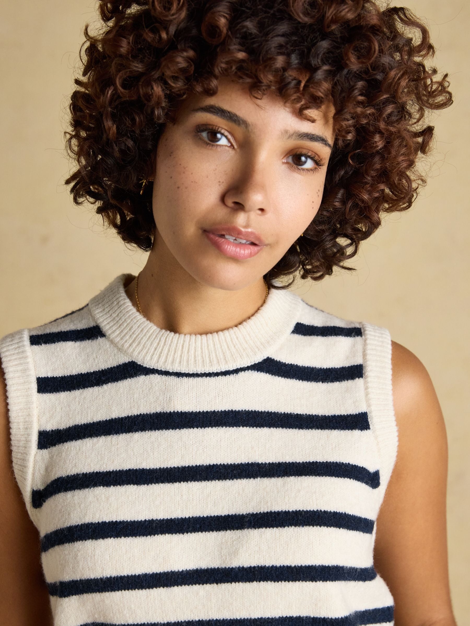 Holly Cream & Navy Striped Knitted Vest