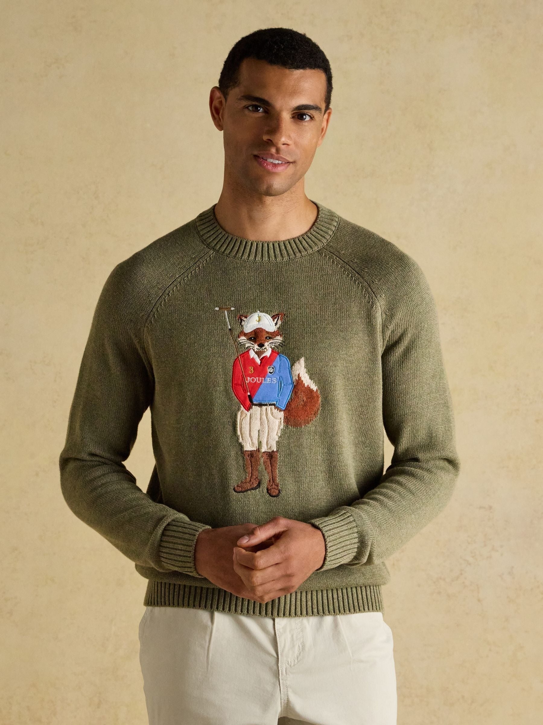 Jonty Fox Khaki Green Crew Neck Knitted Jumper