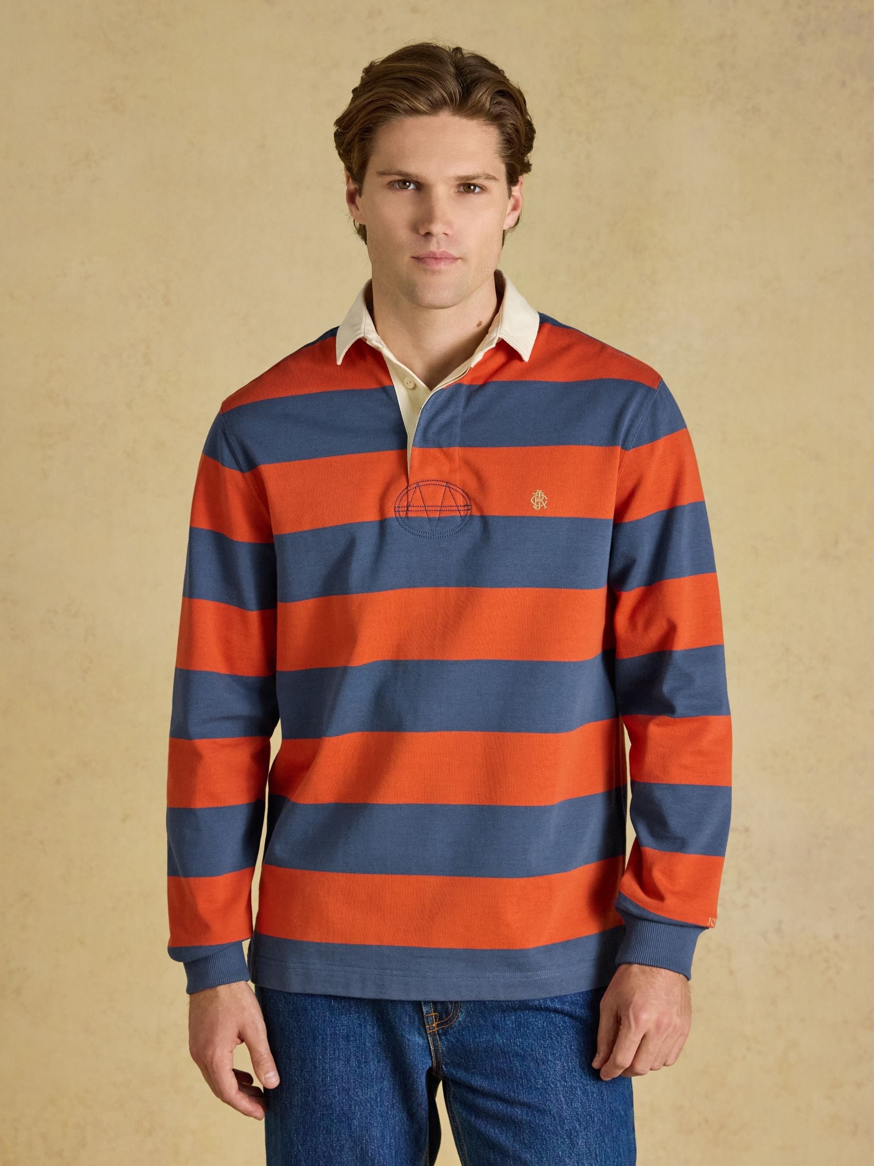Rugby Club Blue & Orange Long Sleeve Striped Rugby Shirt